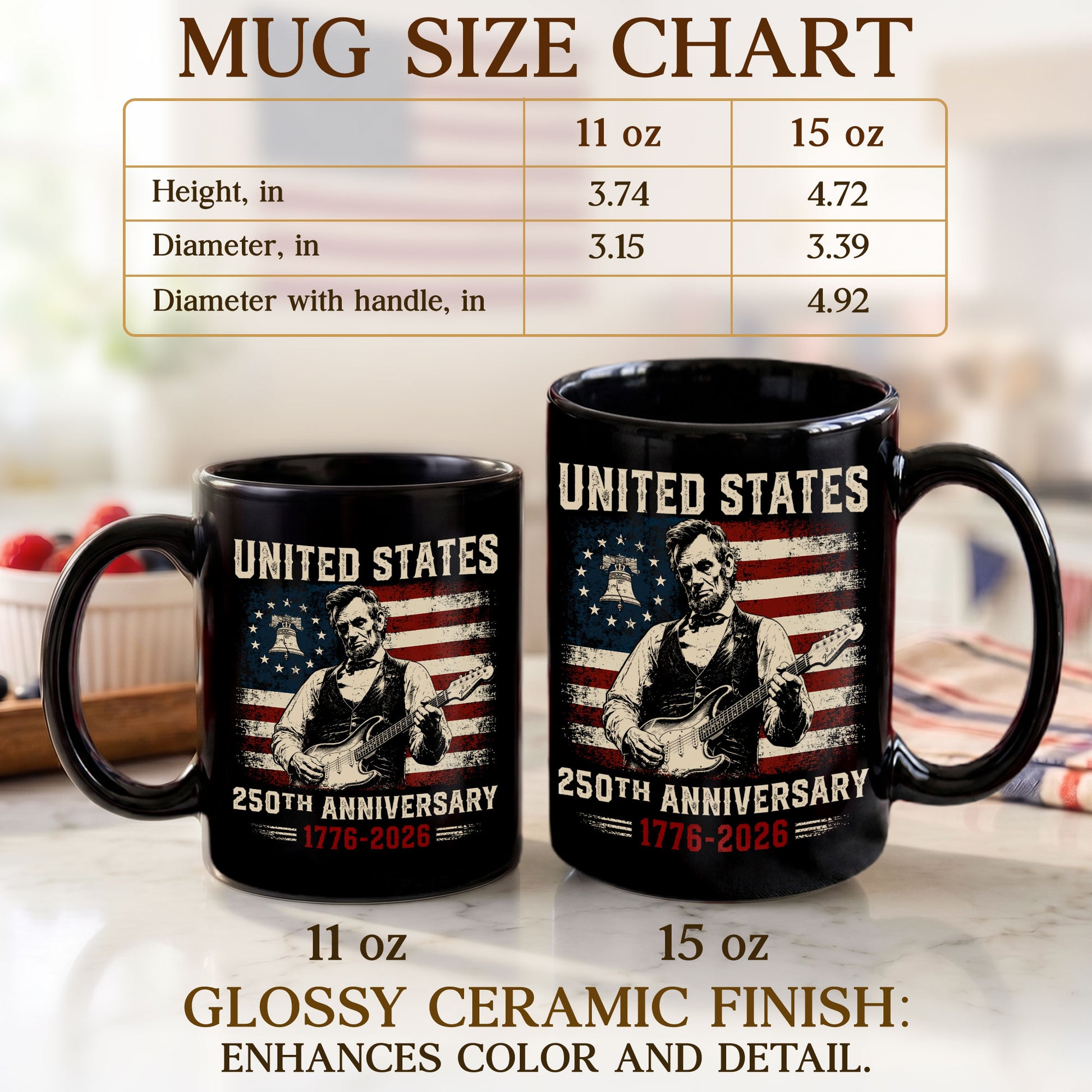 United States 250th Anniversary Mug Abraham Lincoln Guitar 1776 2026 Ceramic - Rust Field Wear