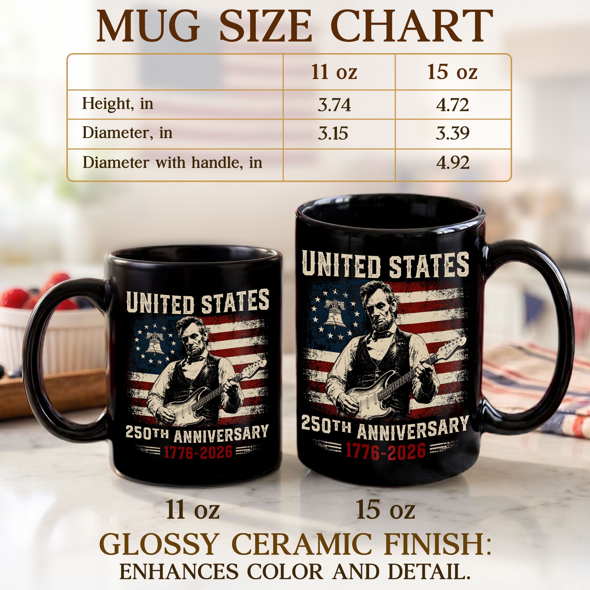 United States 250th Anniversary Mug Abraham Lincoln Guitar 1776 2026 Ceramic - Rust Field Wear