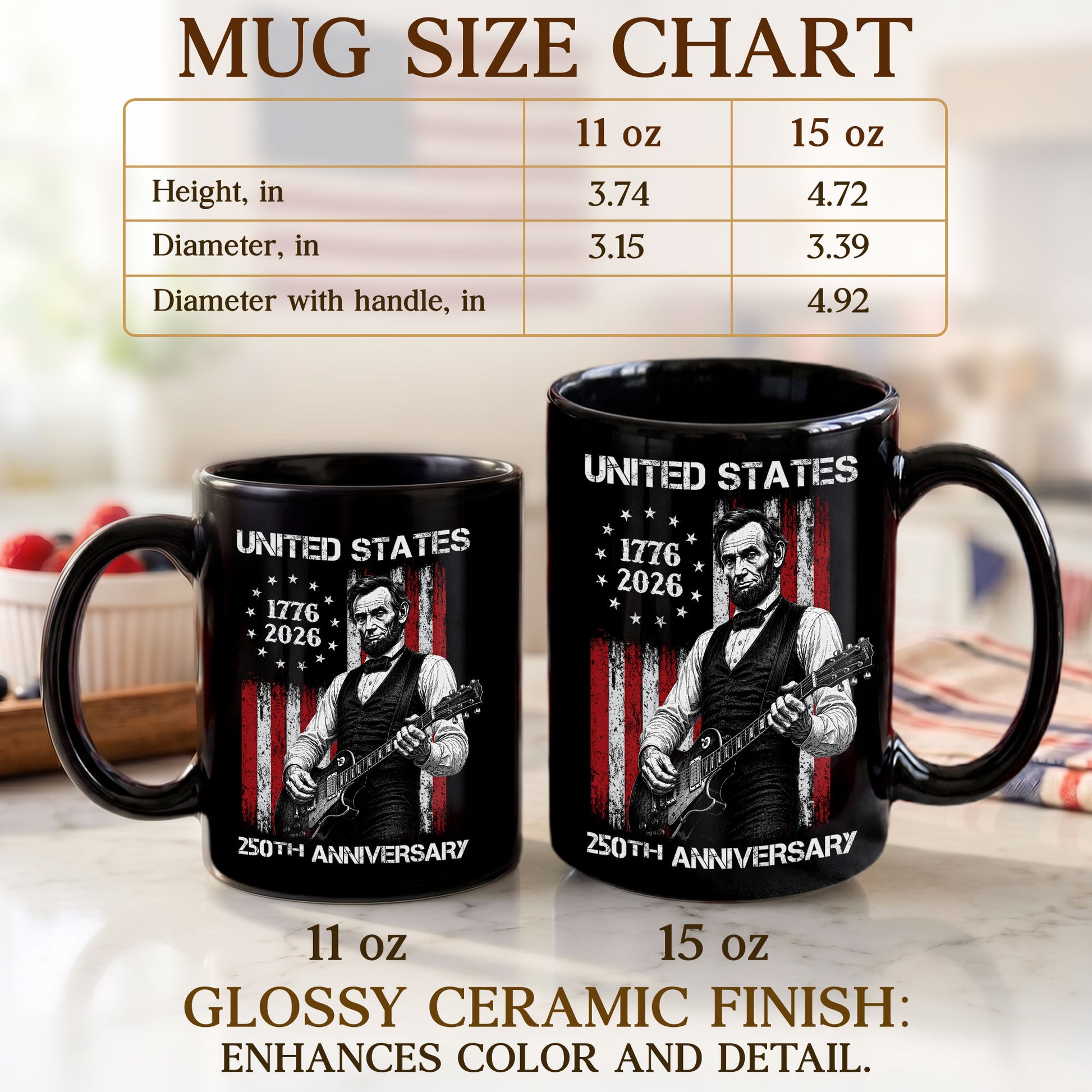 United States 250th Anniversary Mug Abraham Lincoln Guitar US Flag 1776 2026 - Rust Field Wear