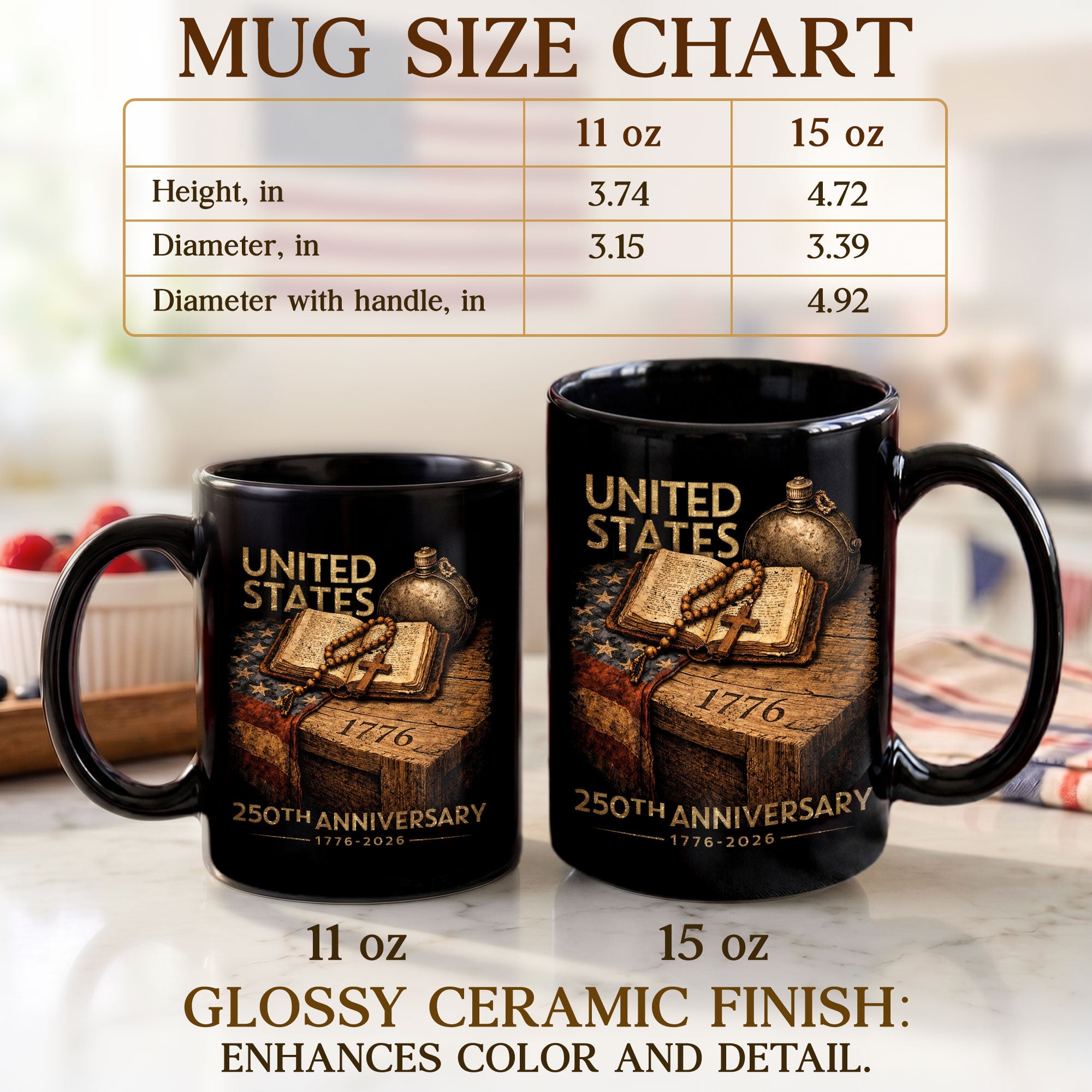 1776 2026 Mug 250th Anniversary United States Patriotic Bible Cross Ceramic - Rust Field Wear