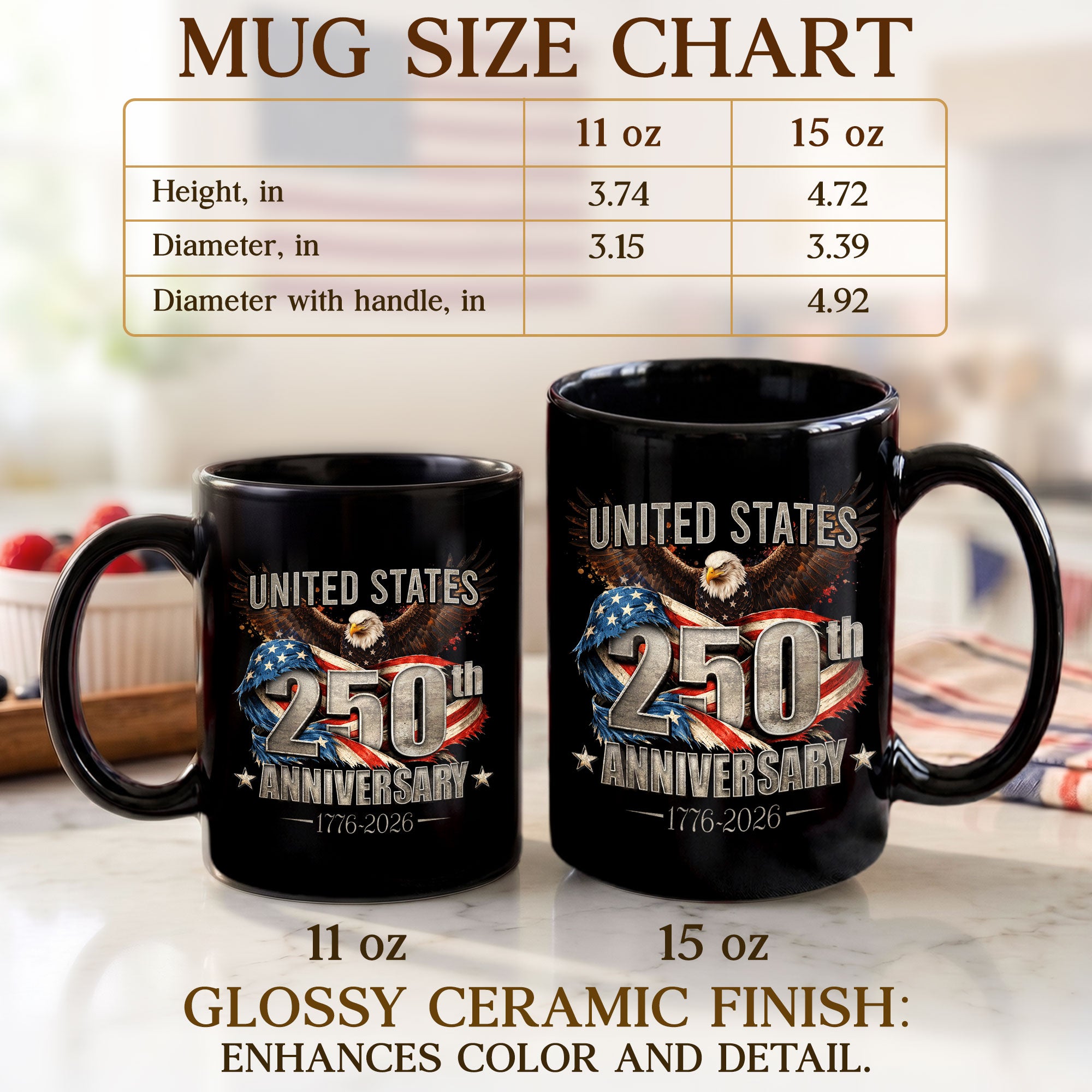 United States 250th Anniversary Mug - 1776-2026 Patriotic Bald Eagle Drinkware Gift
