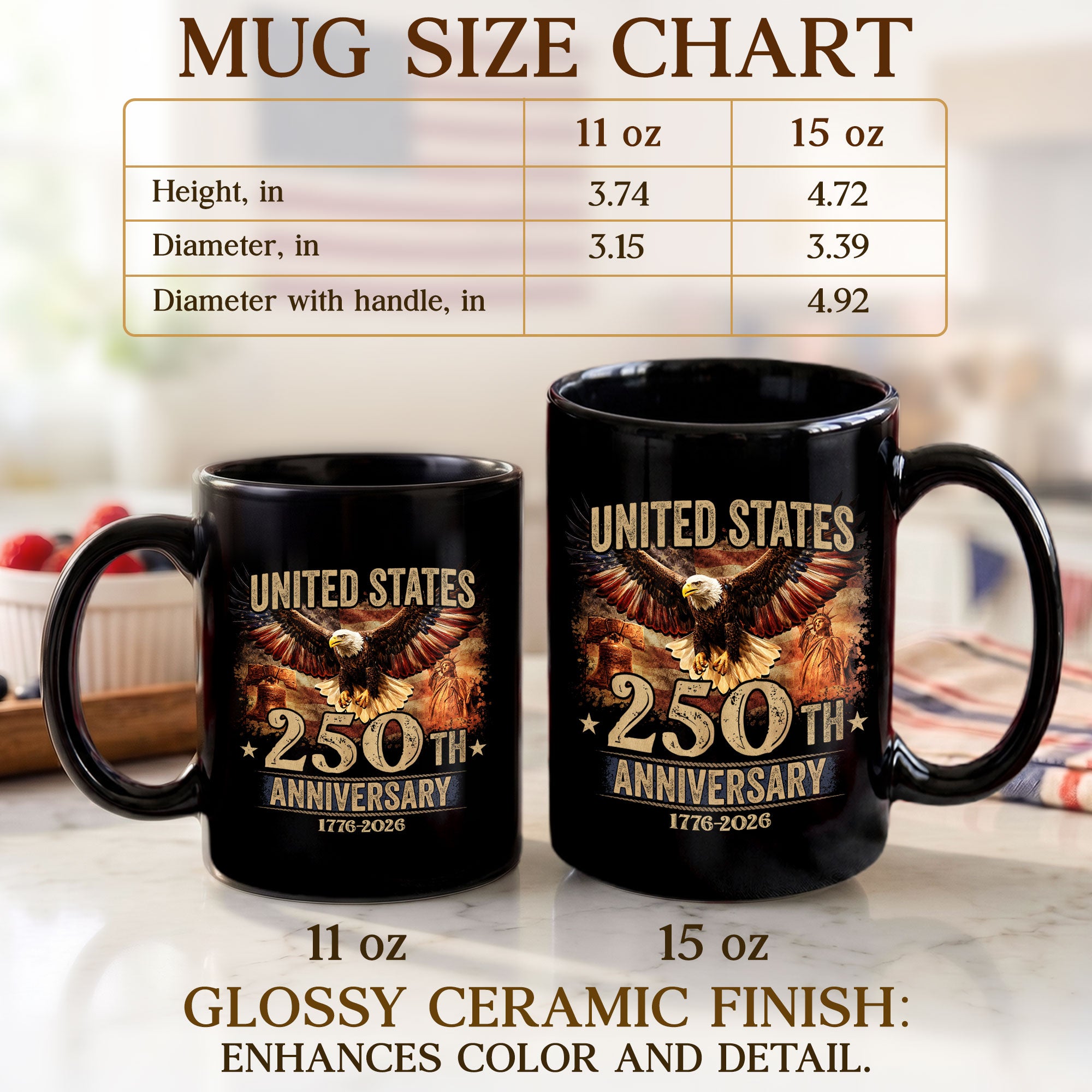 USA 250th Anniversary Mug - 1776-2026 Patriotic Eagle and Liberty Bell Drinkware Gift