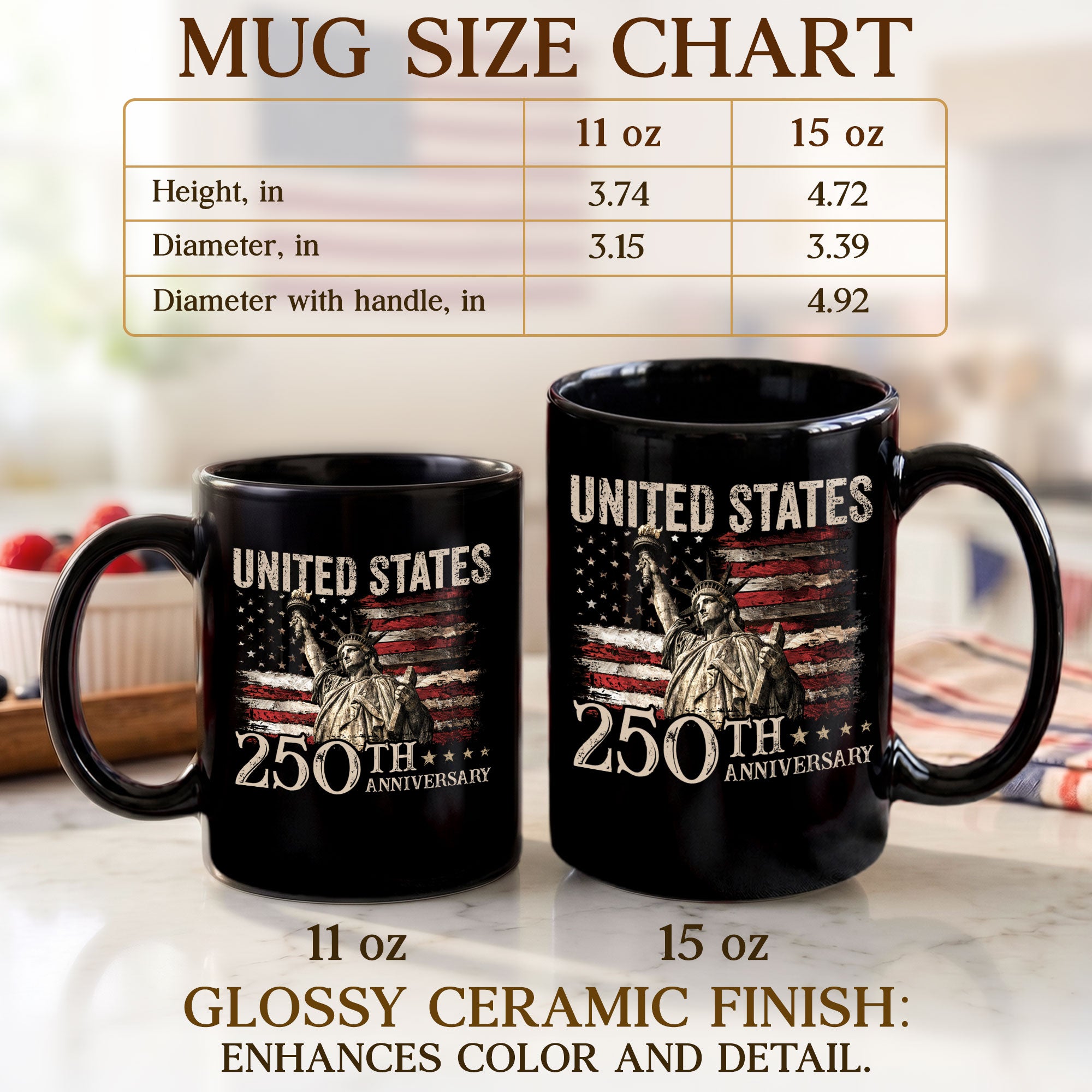 Proud 250th Anniversary of USA Mug - Statue of Liberty Vintage Flag Keepsake Item