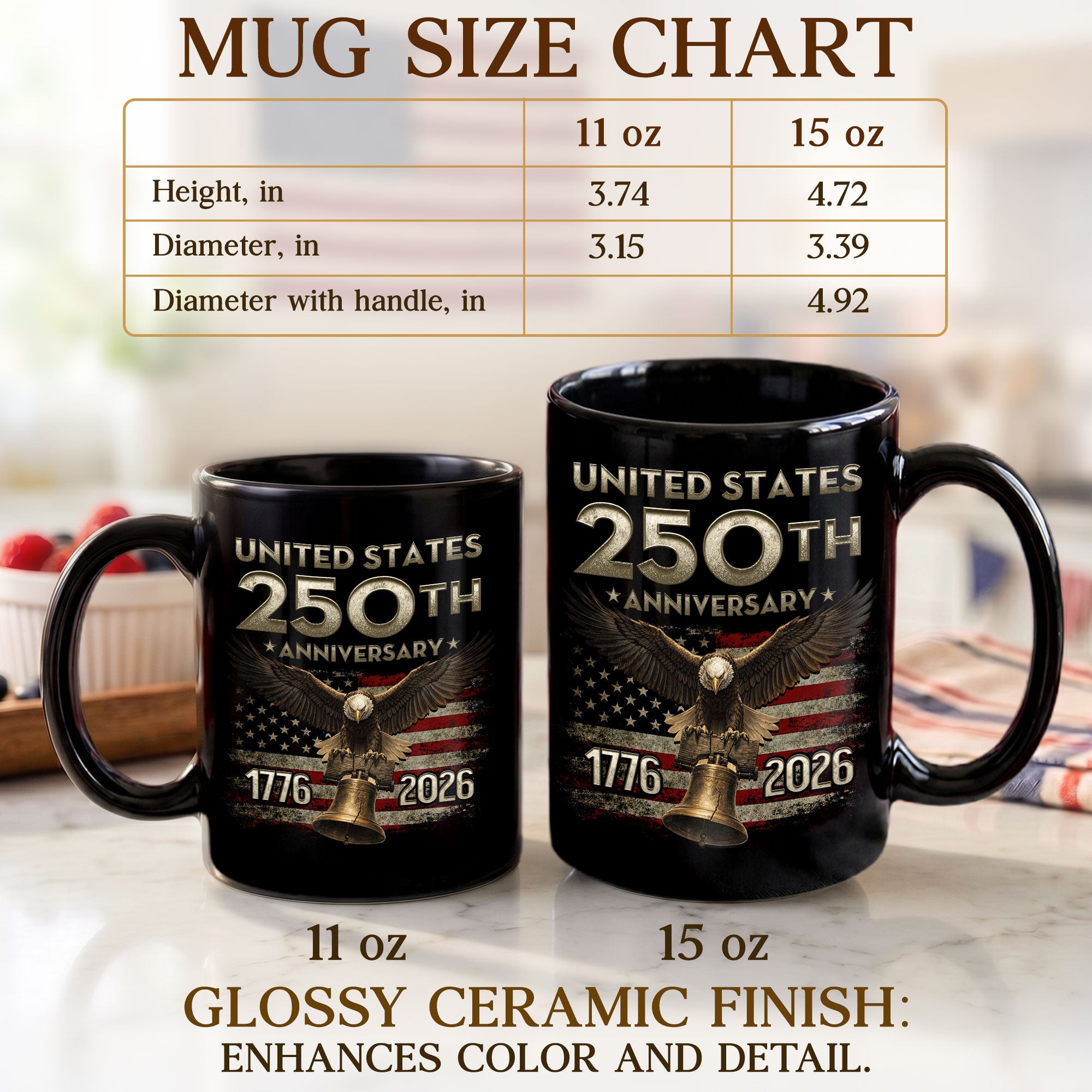 USA 250th Anniversary Mug - 1776-2026 Patriotic Eagle Bell Commemorative Drinkware