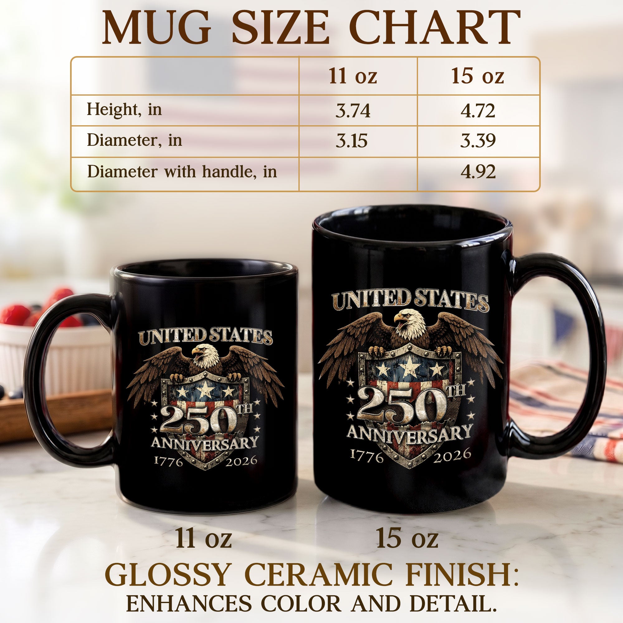 USA 250th Milestone Mug - 1776-2026 Patriotic Eagle Shield Heritage Keepsake Vessel