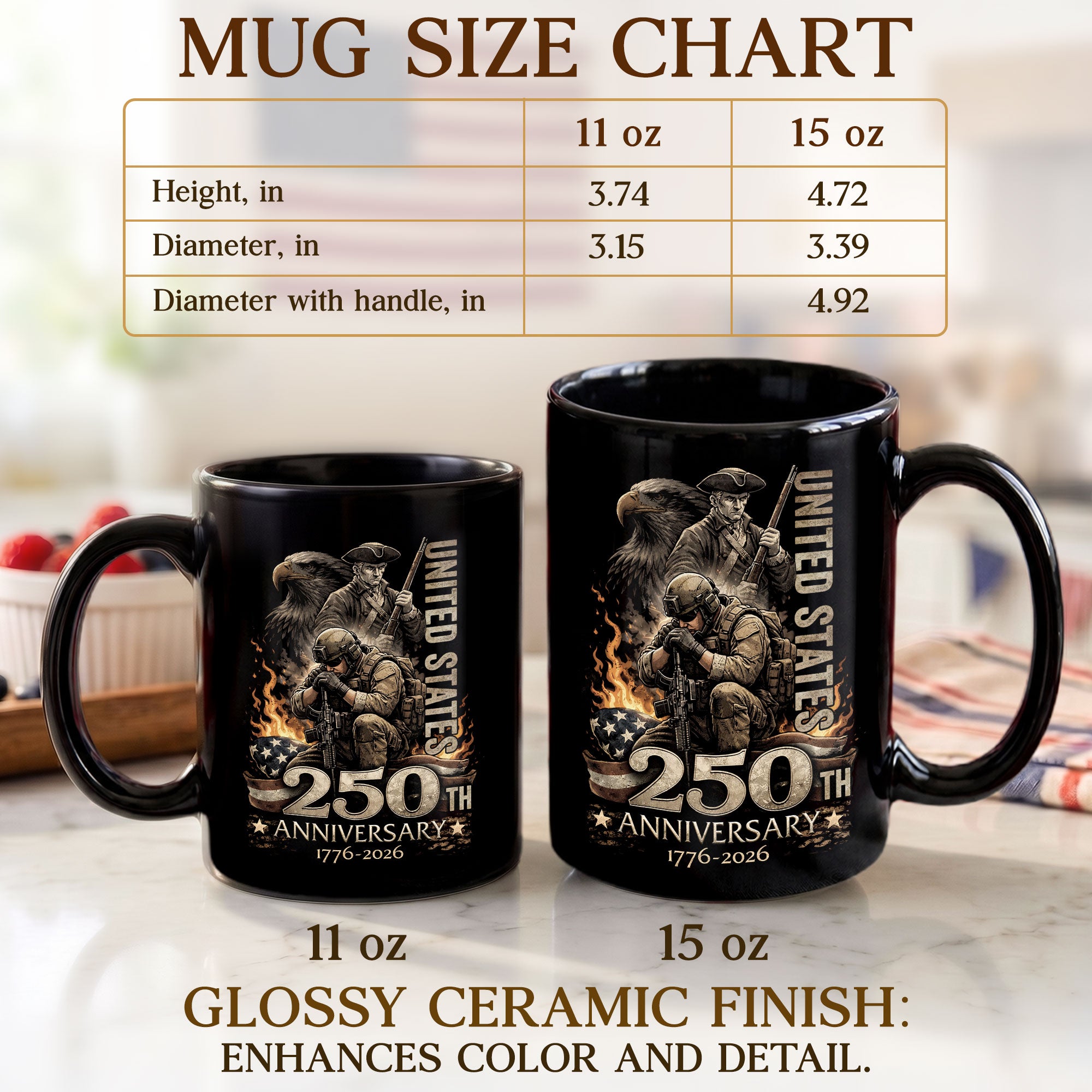 250 Years of America Mug - 1776-2026 Patriotic Military Honor Edition Keepsake Vessel