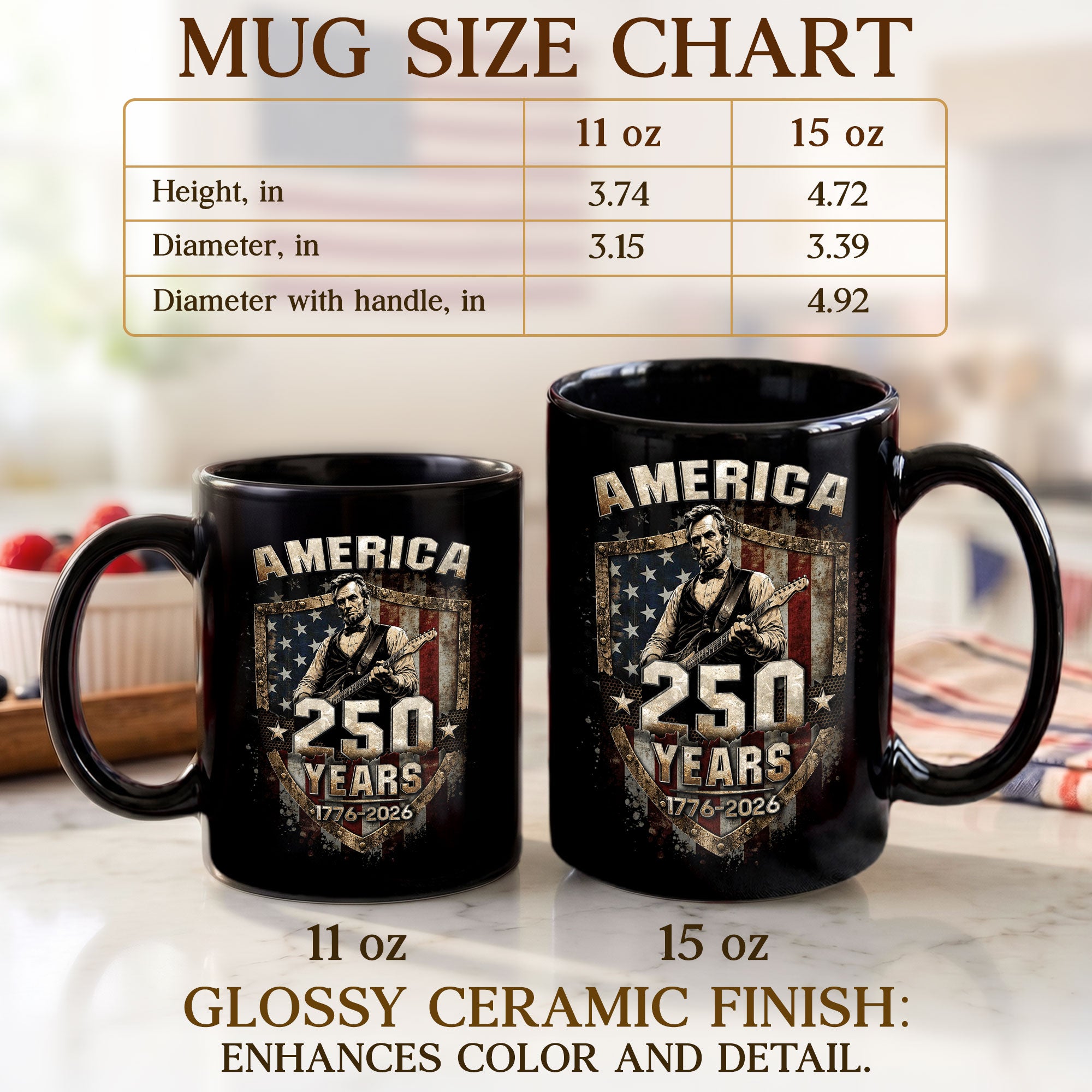 Patriotic Lincoln Guitar Ceramic Mug - Vintage Flag Graphic Beverage Cup for Fans