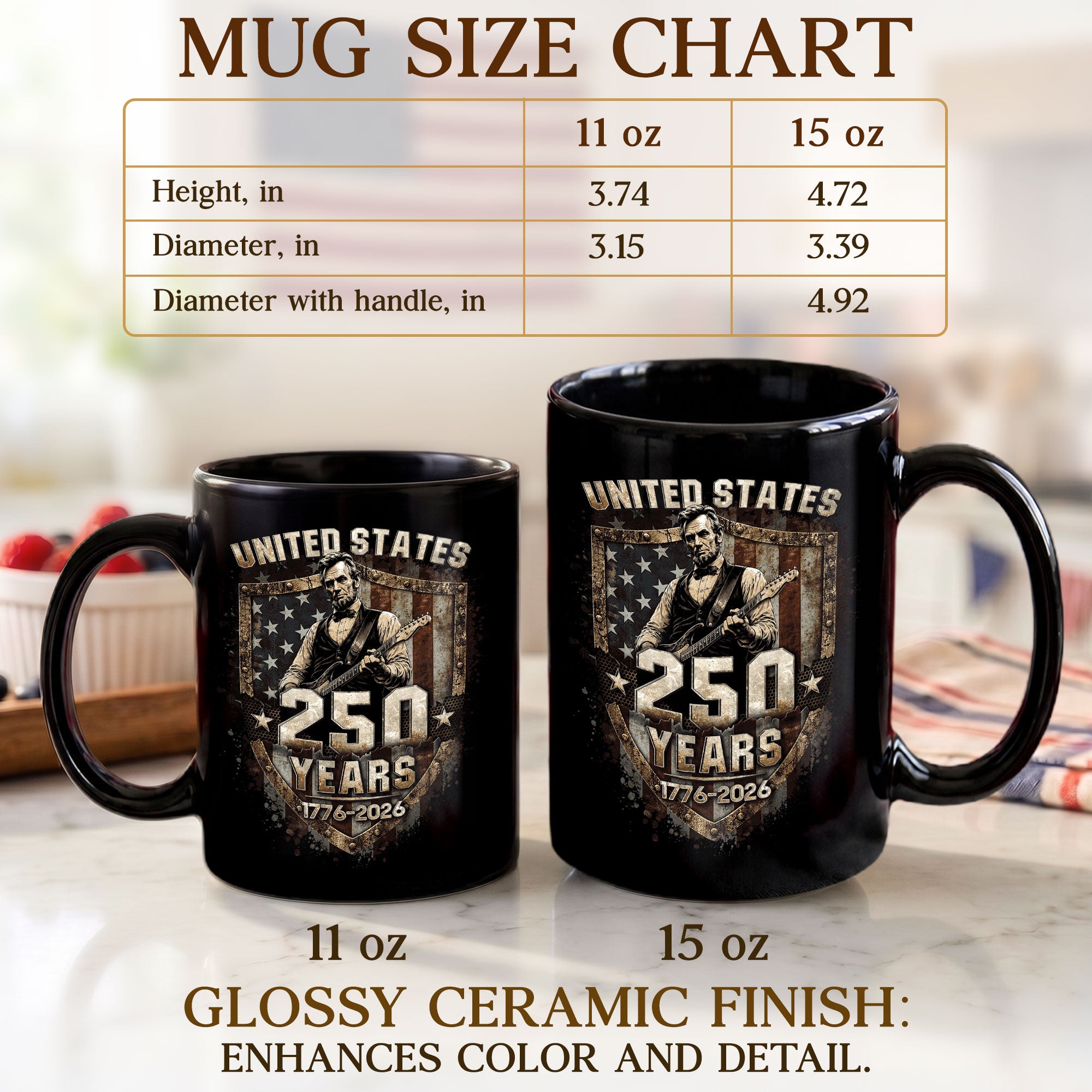Patriotic Lincoln Guitar Ceramic Mug - Vintage Flag Graphic Beverage Cup for Fans - Rust Field Wear