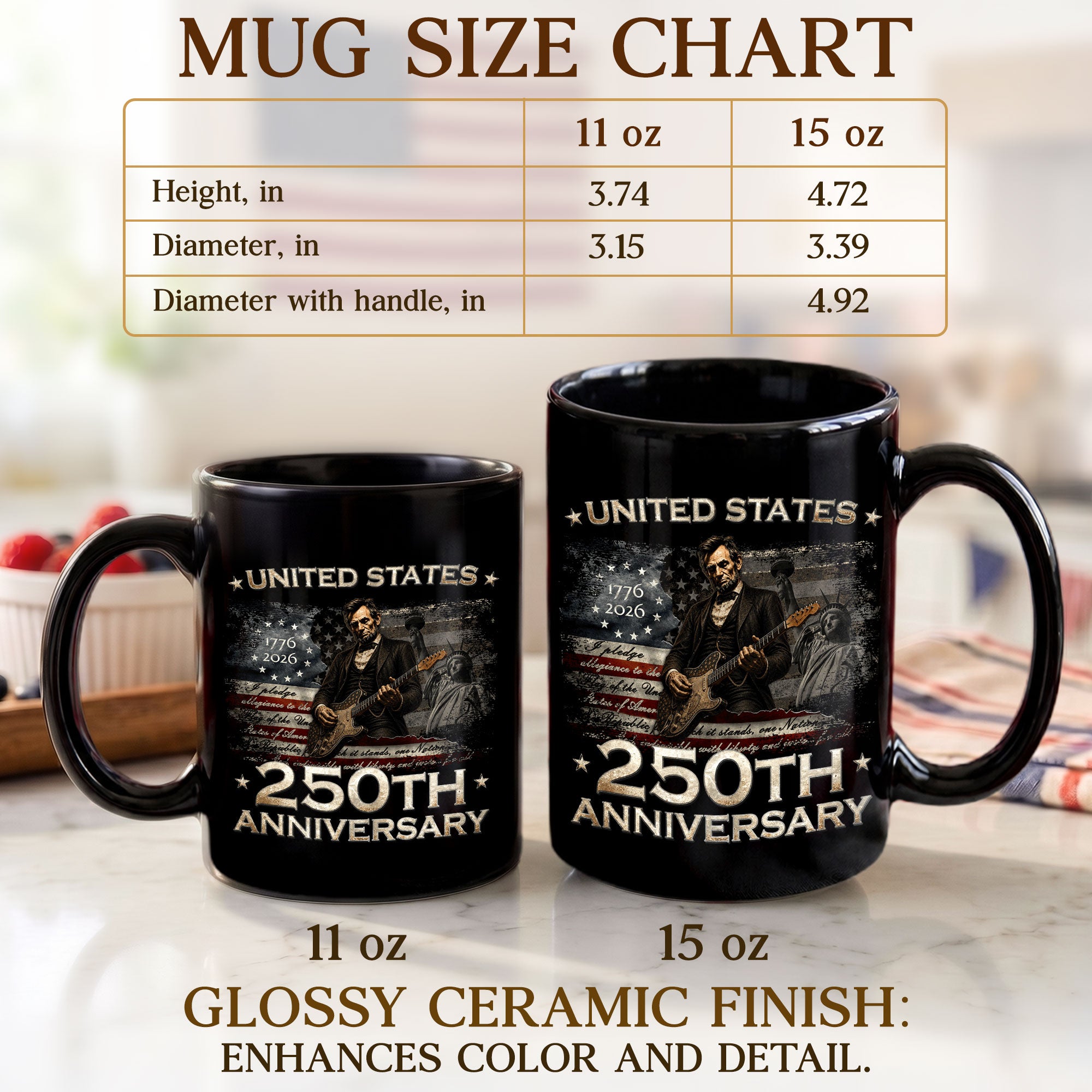 Unique Lincoln Guitar Ceramic Mug - Patriotic Statue of Liberty Vintage Graphic Cup