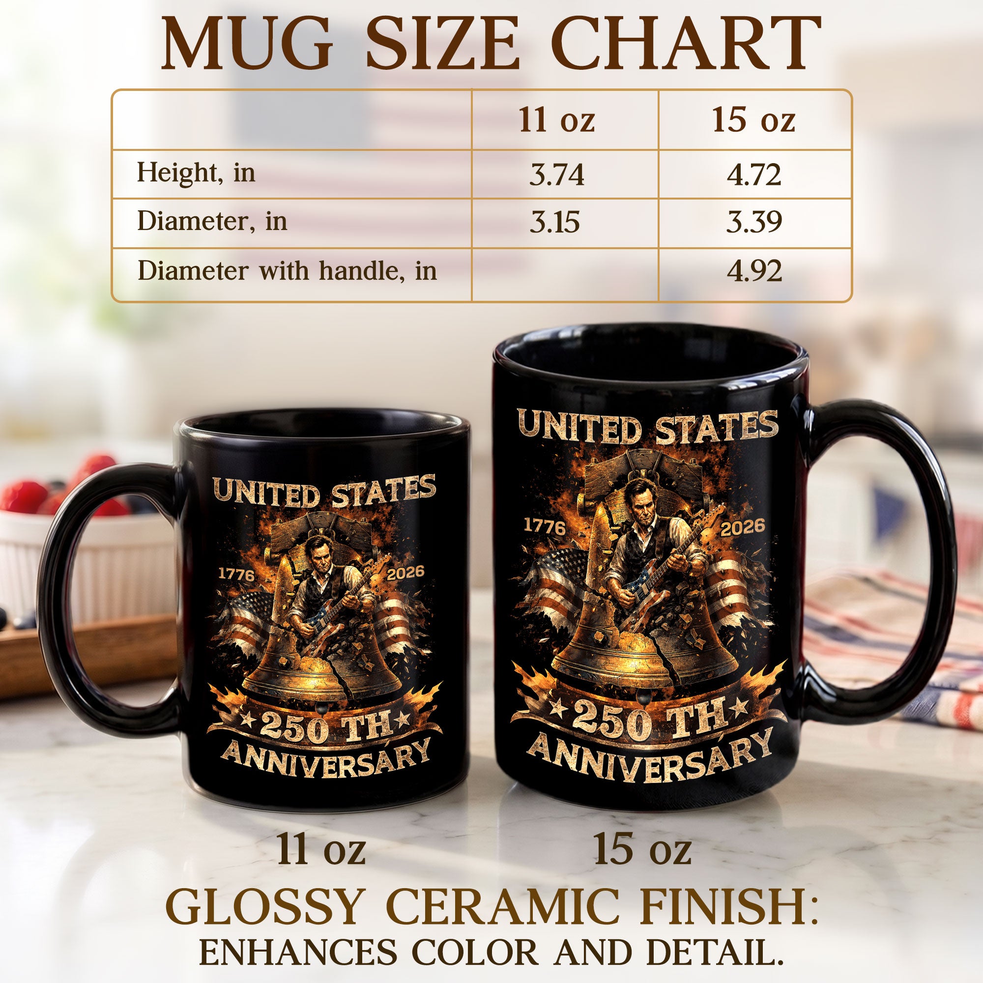 Patriotic Mug 250 Years 1776-2026 United States Liberty Bell Lincoln Rocker Independence