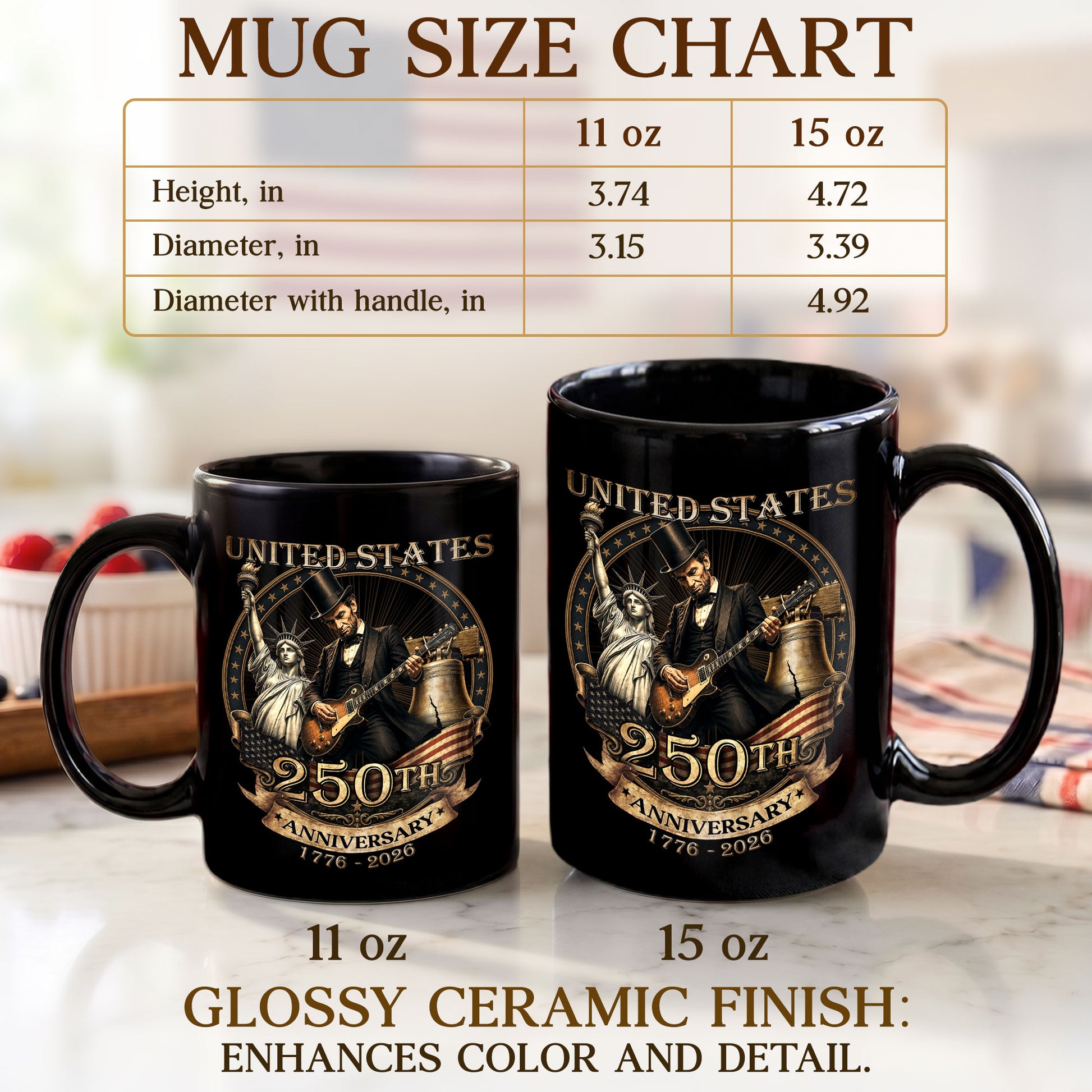 Patriotic Mug 250 Years 1776-2026 United States Statue Of Liberty Lincoln Rock Guitar - Rust Field Wear
