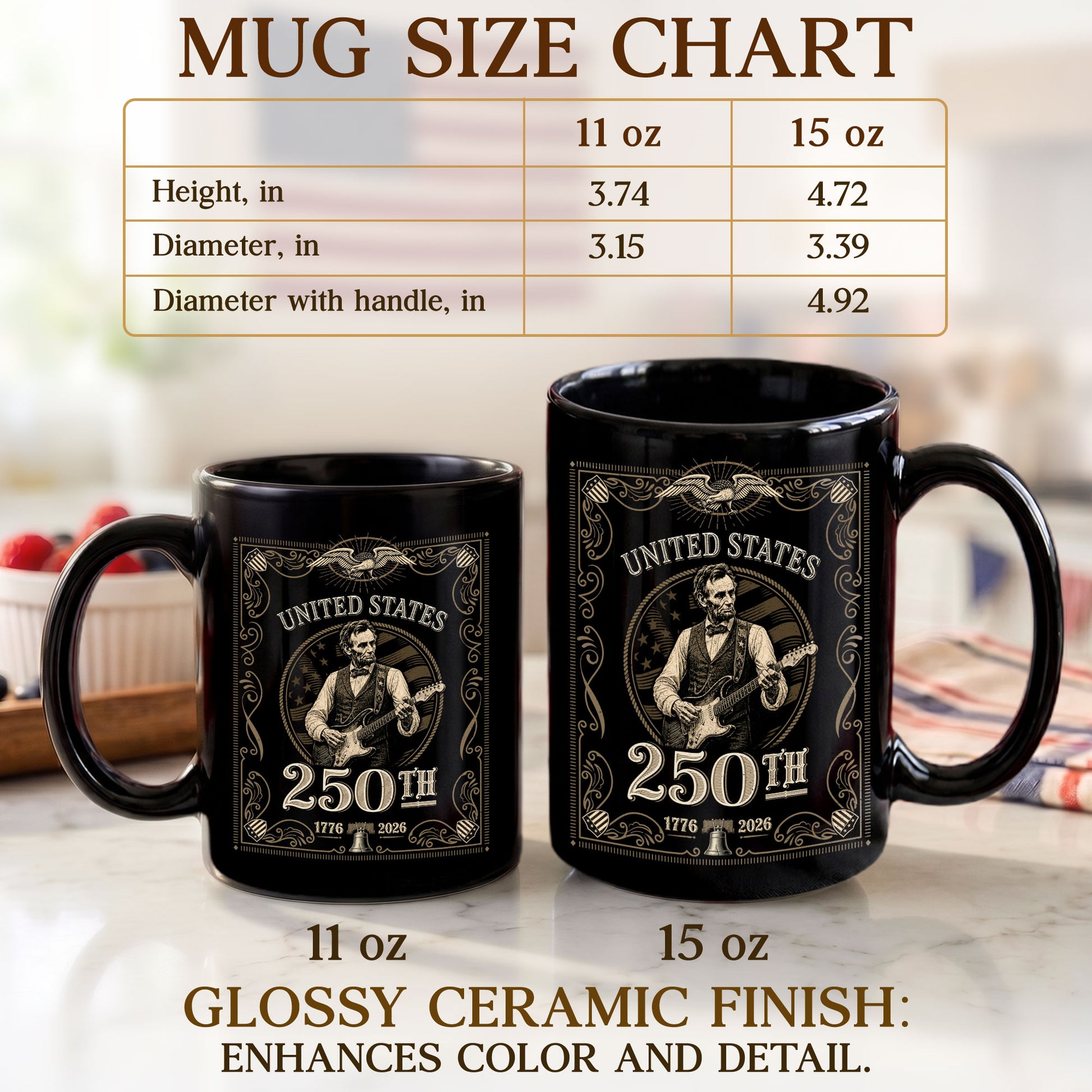 America's 250th Anniversary 1776-2026 Abraham Lincoln Guitar Patriotic Mug - Rust Field Wear