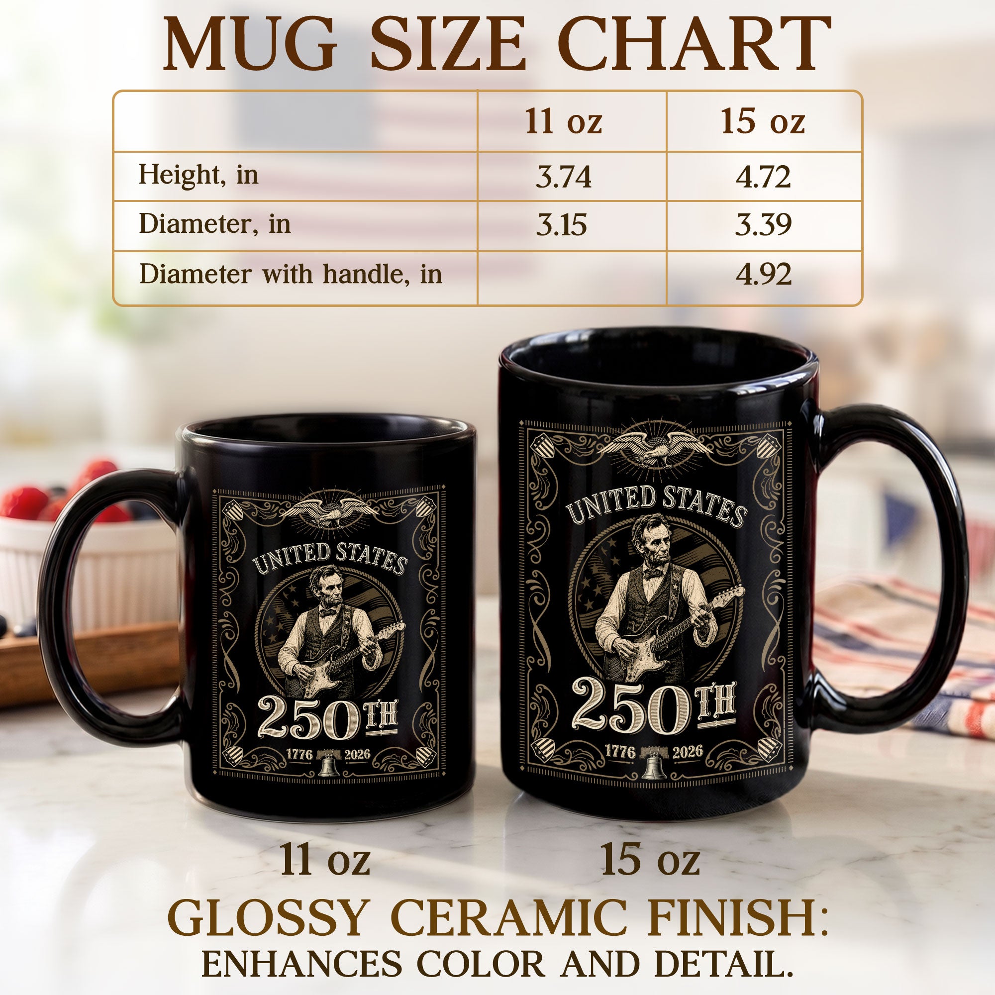 America's 250th Anniversary 1776-2026 Abraham Lincoln Guitar Patriotic Mug - Rust Field Wear