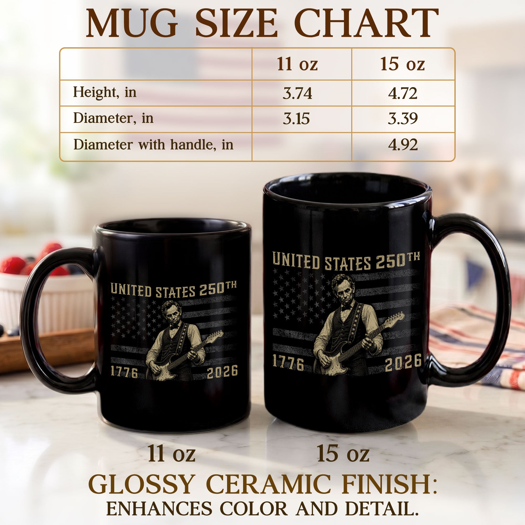 America 250th Anniversary 1776-2026 Abraham Lincoln Guitar Patriotic Mug Keepsake - Rust Field Wear