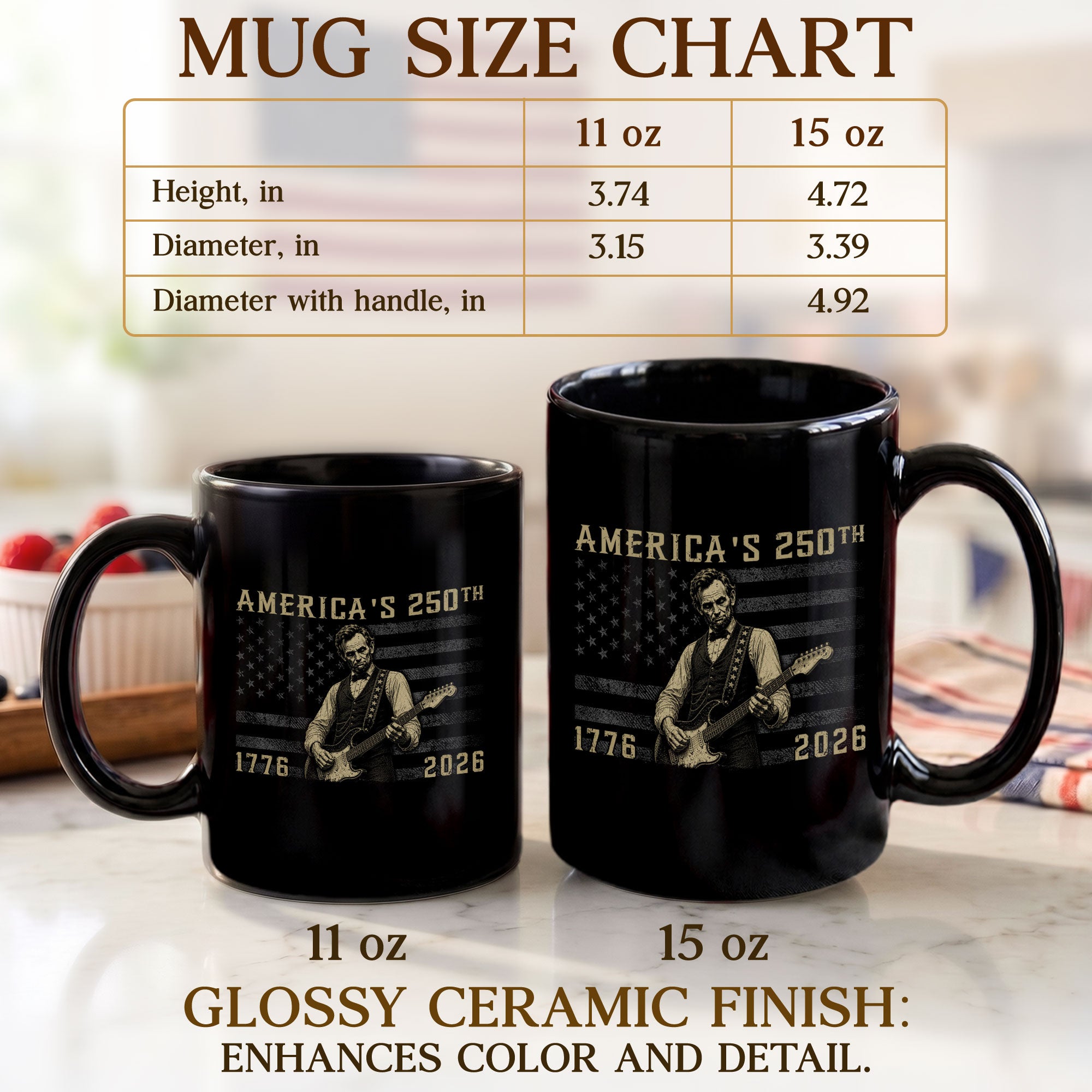 America 250th Anniversary 1776-2026 Abraham Lincoln Guitar Patriotic Mug Keepsake