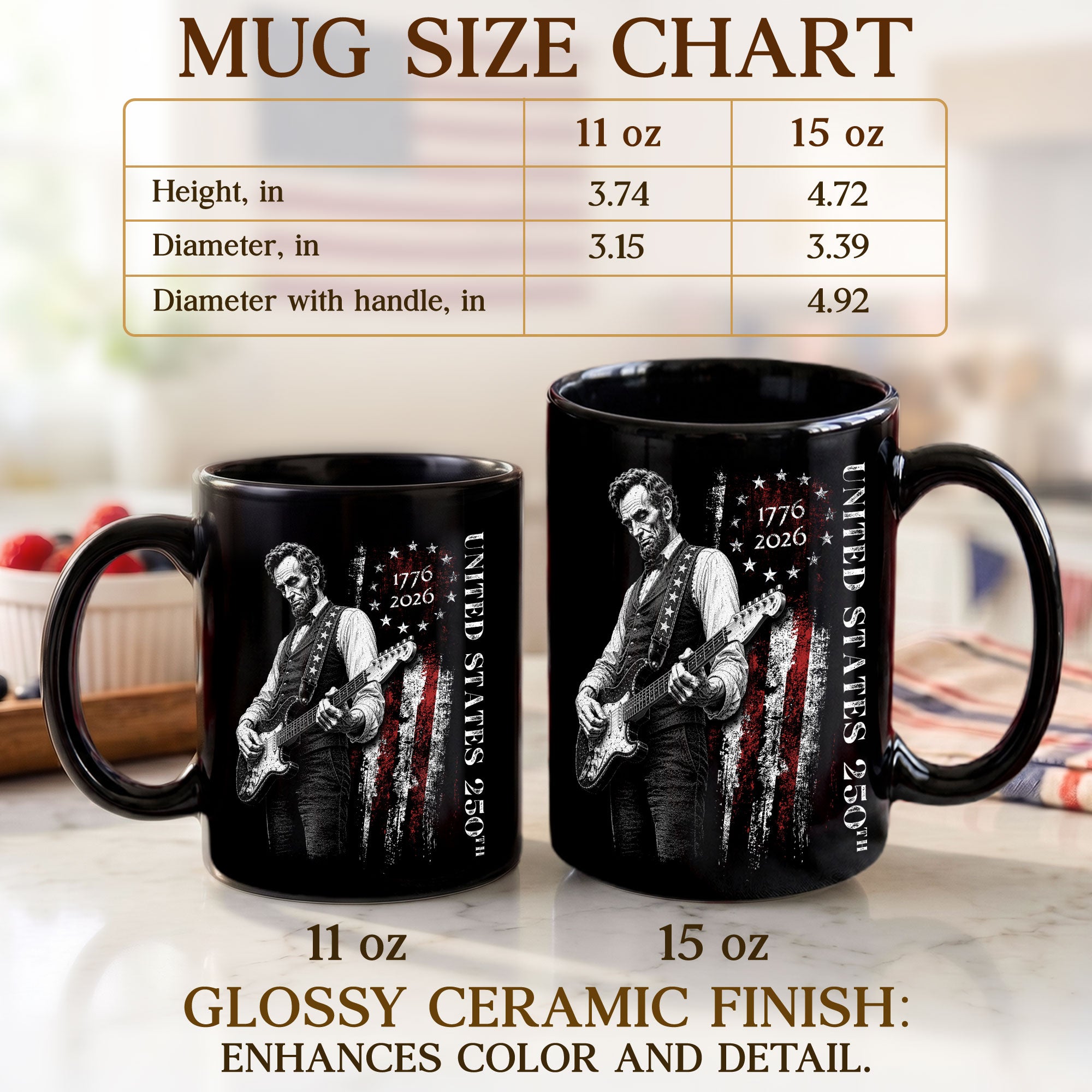 Abraham Lincoln Guitar Player America 250th Anniversary 1776-2026 Patriotic Art Mug - Rust Field Wear