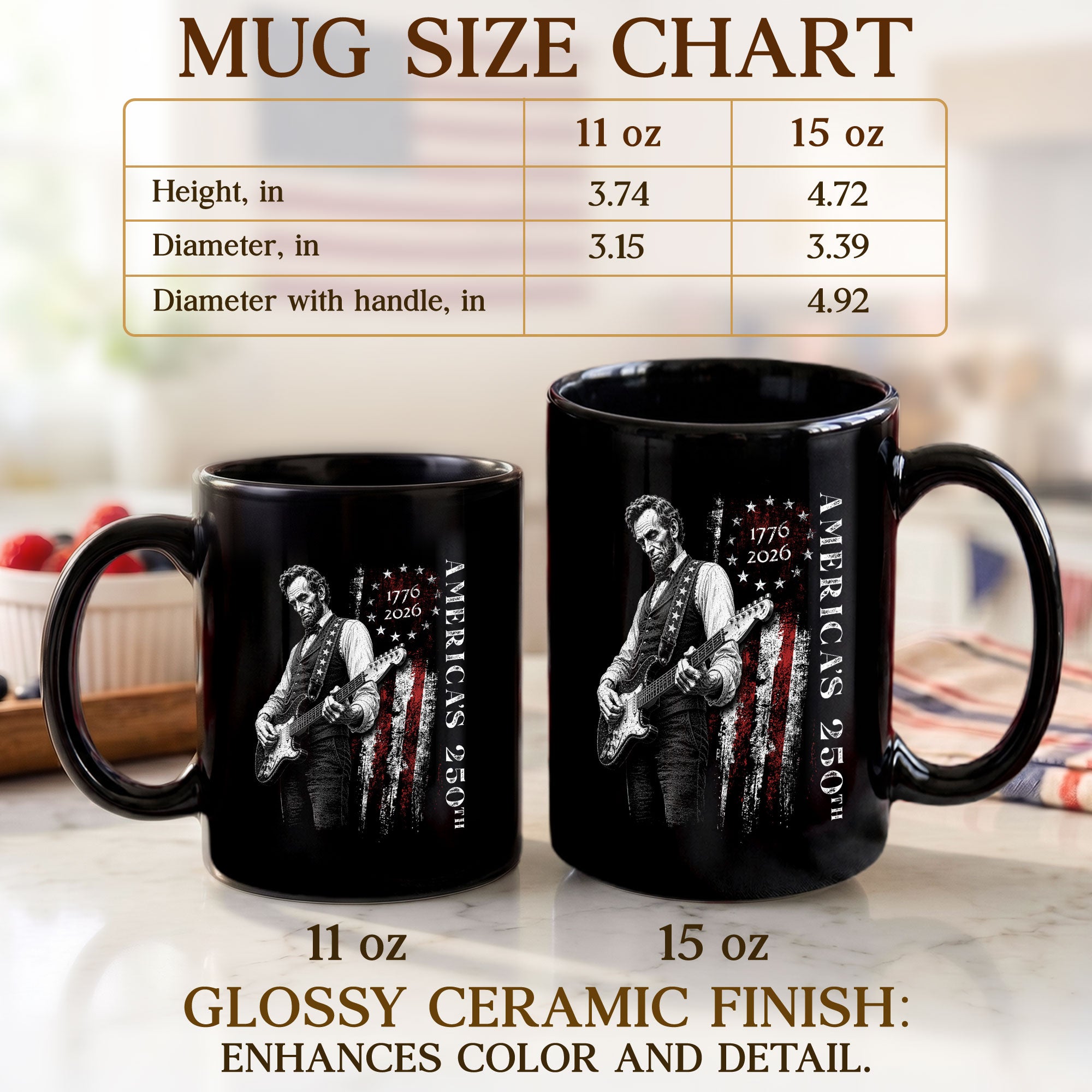 Abraham Lincoln Guitar Player America 250th Anniversary 1776-2026 Patriotic Art Mug