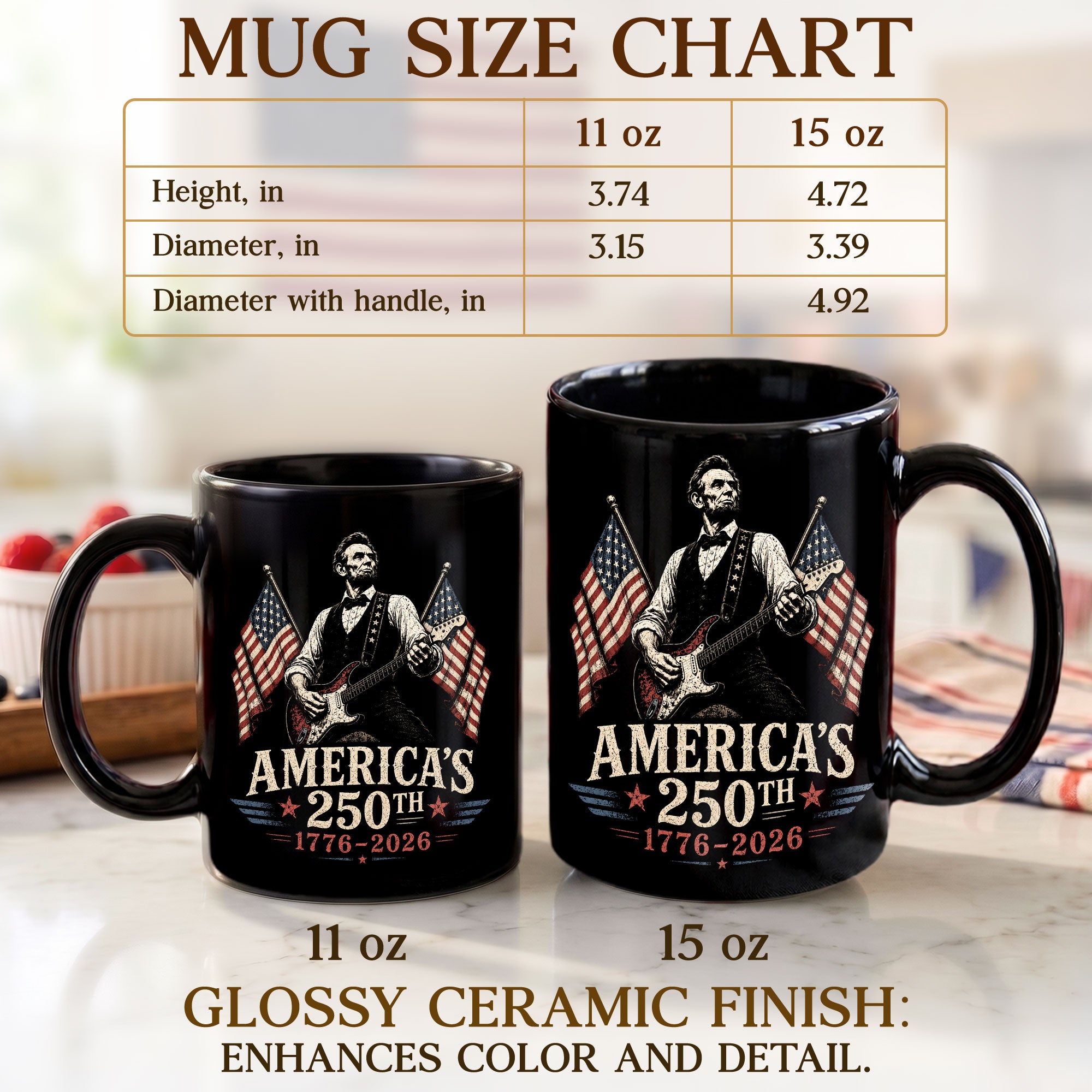 1776 2026 Mug 250th Abraham Lincoln Rock Guitar Patriotic American Ceramic Cup - Rust Field Wear