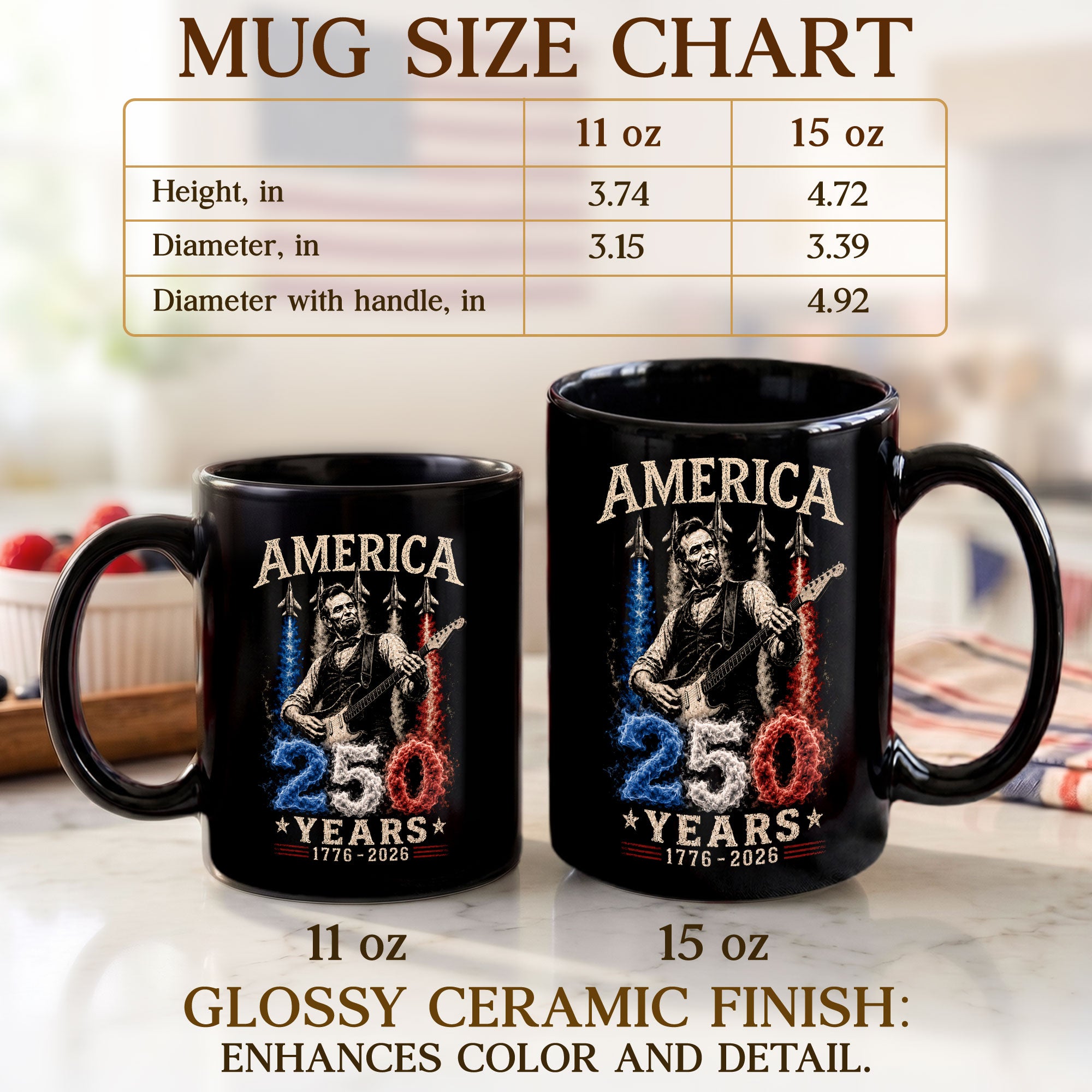 250 Years 1776 2026 Mug Abraham Lincoln Fighter Jet Patriotic American Ceramic Cup - Rust Field Wear
