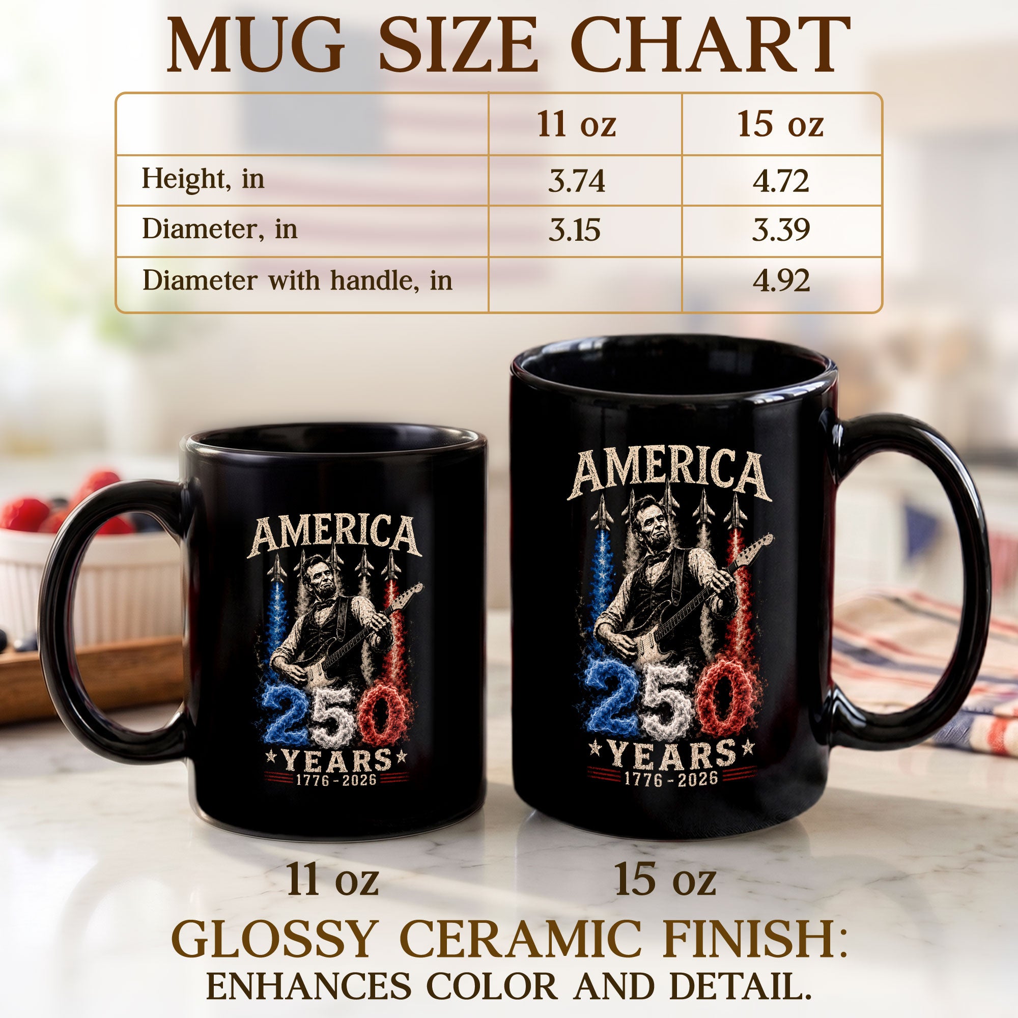 250 Years 1776 2026 Mug Abraham Lincoln Fighter Jet Patriotic American Ceramic Cup