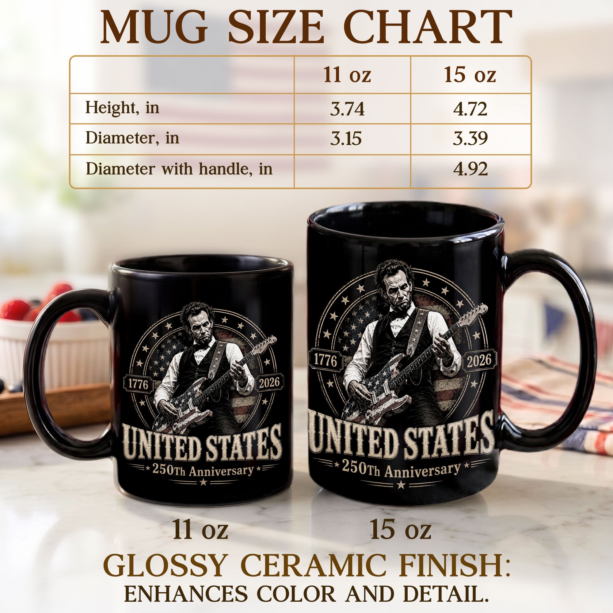 250 Years 1776 2026 Mug Abraham Lincoln Rock Guitar Patriotic Patriotic Ceramic Cup - Rust Field Wear