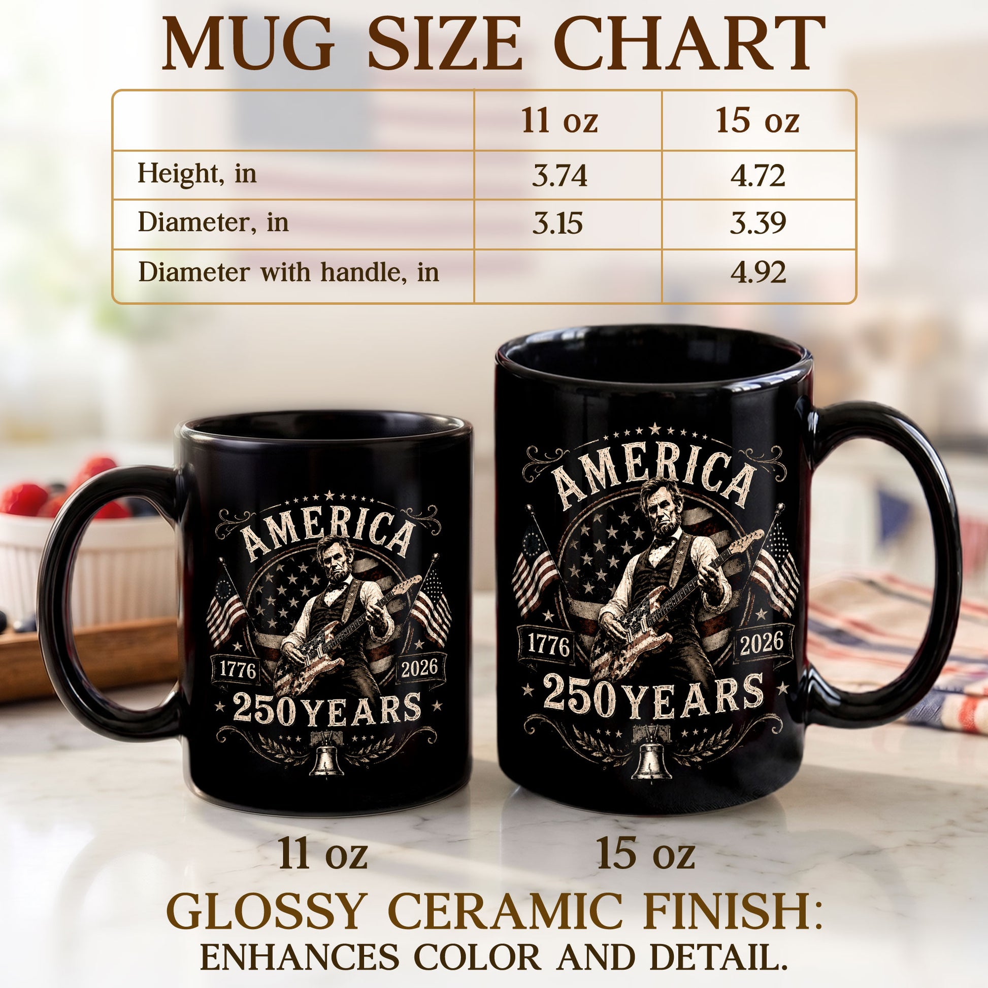 250 Years 1776 2026 Mug Abraham Lincoln Rock Guitar Liberty Bell Patriotic Cup Gift - Rust Field Wear