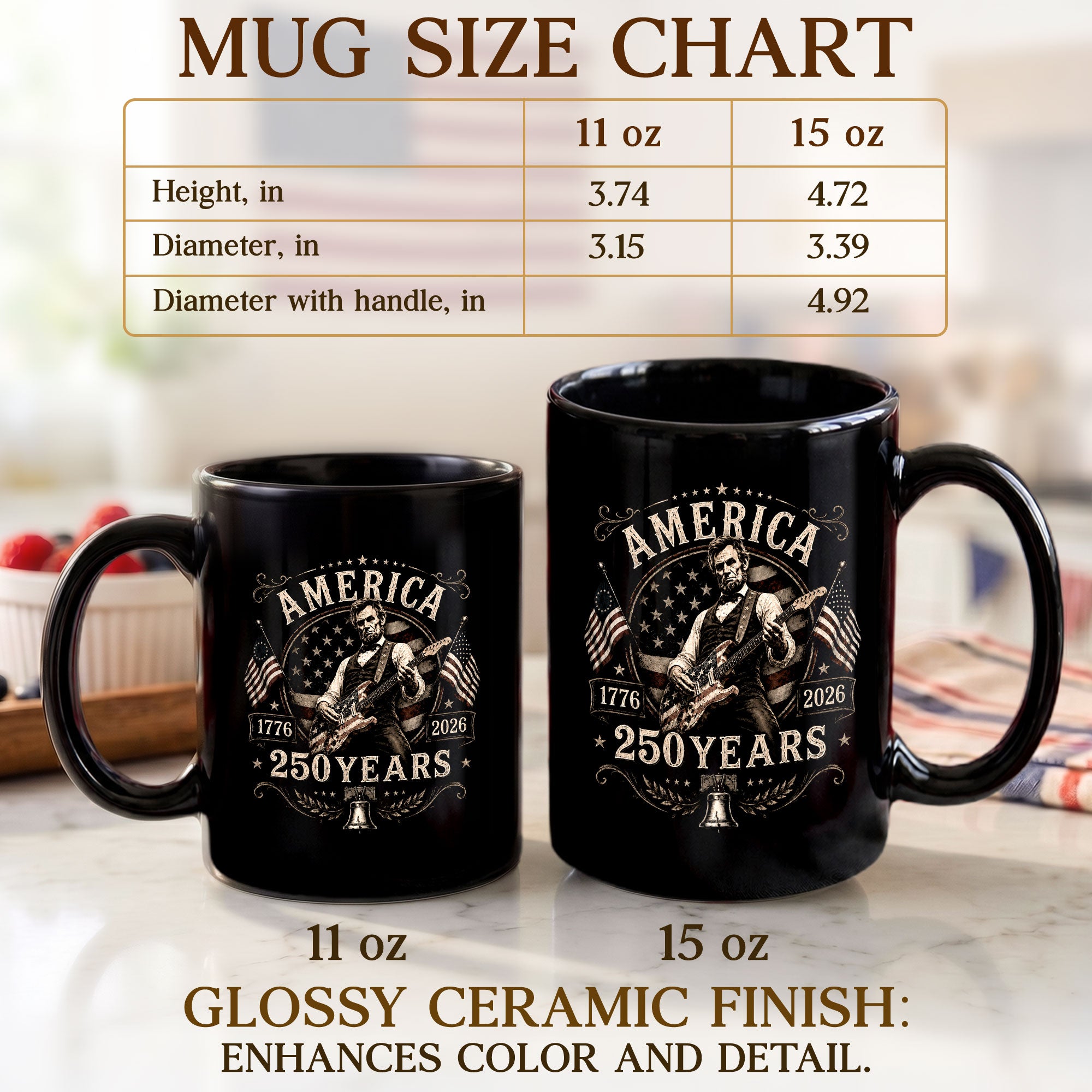 250 Years 1776 2026 Mug Abraham Lincoln Rock Guitar Liberty Bell Patriotic Cup Gift
