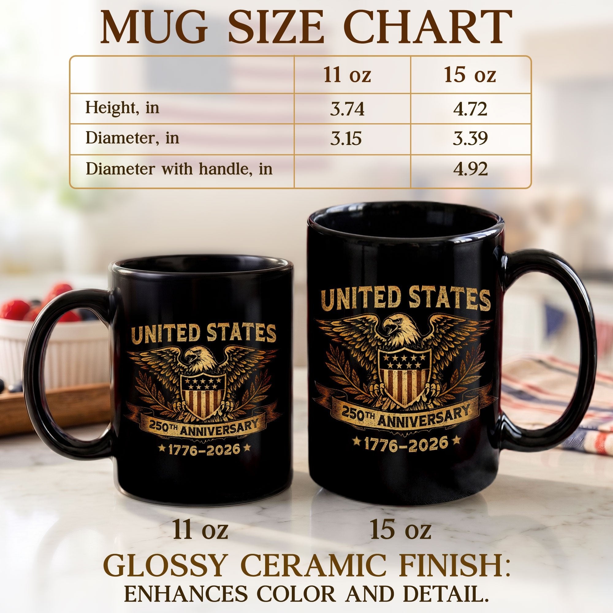 United States 250th Anniversary 1776-2026 Patriotic Eagle Shield Commemorative Mug - Rust Field Wear