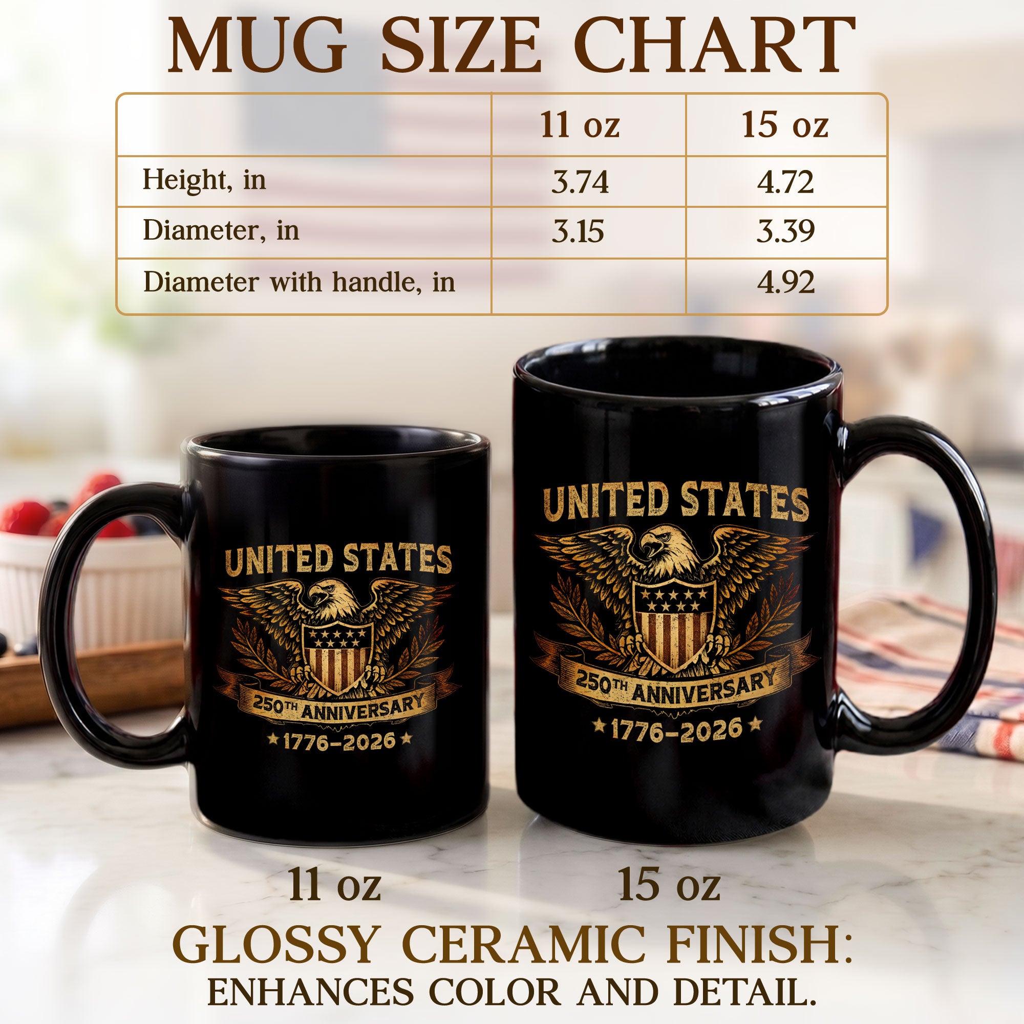 United States 250th Anniversary 1776-2026 Patriotic Eagle Shield Commemorative Mug