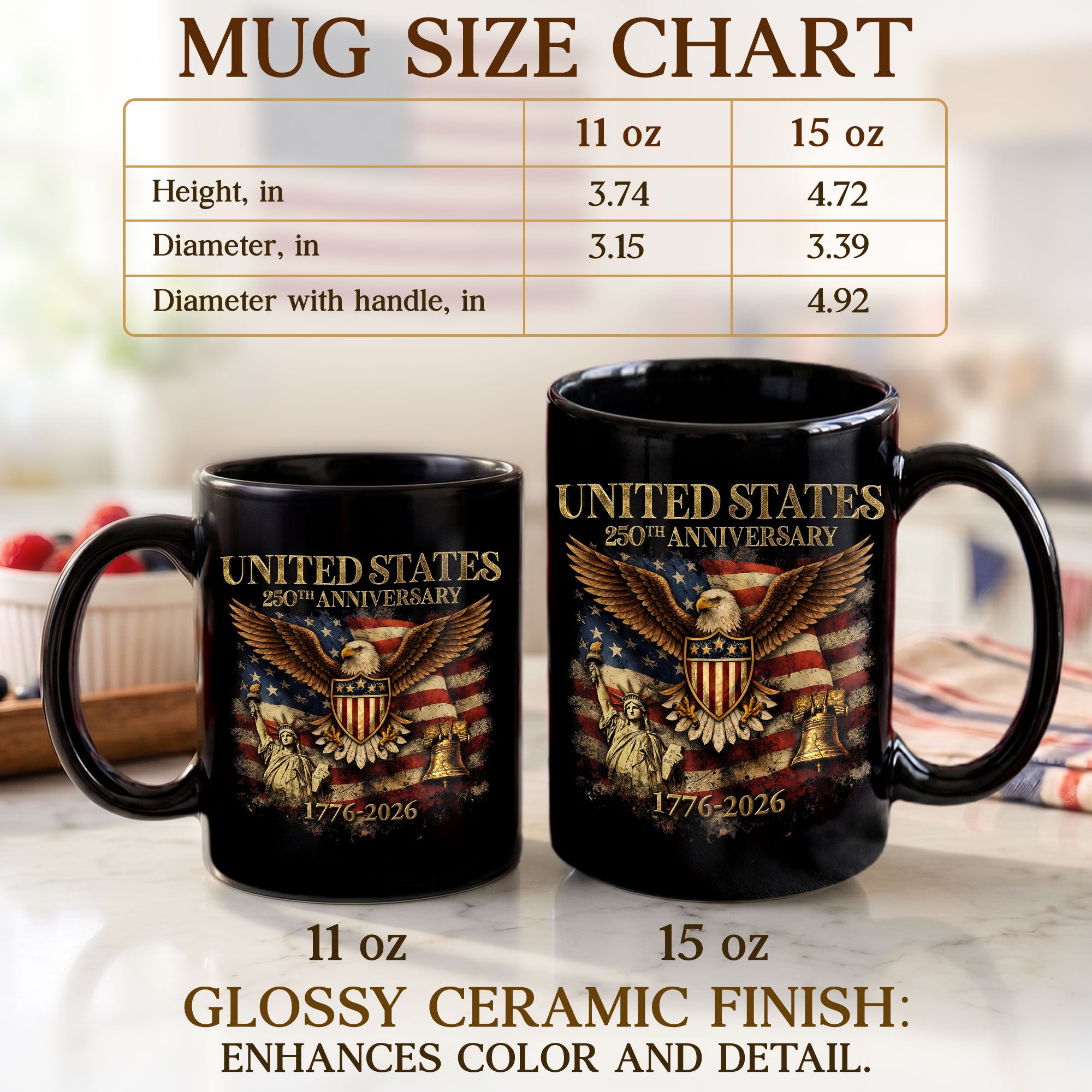 USA 250 Years 1776-2026 Patriotic Symbols Statue of Liberty Eagle Anniversary Mug - Rust Field Wear