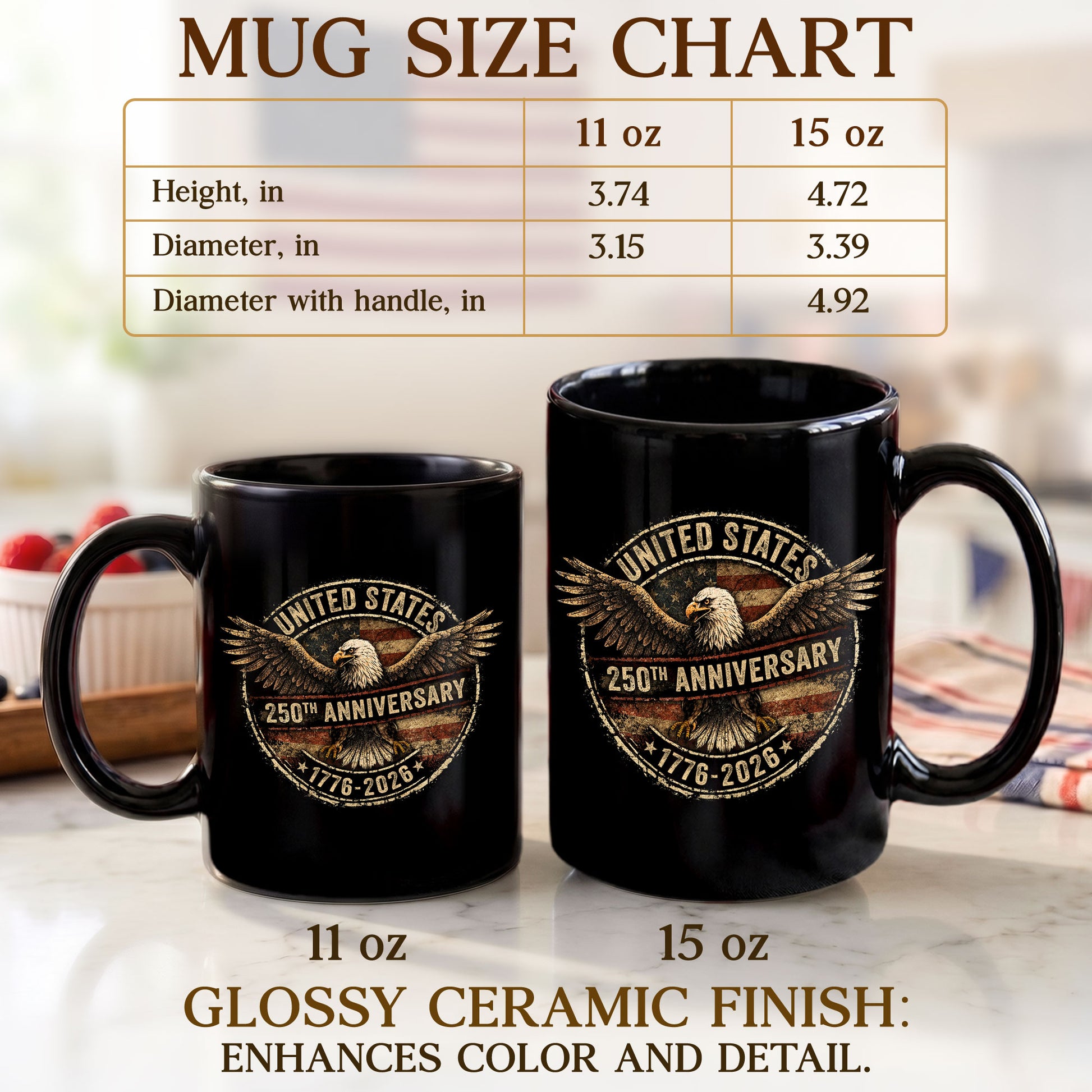 Vintage US 250th Anniversary 1776-2026 American Eagle Flag Commemorative Mug - Rust Field Wear