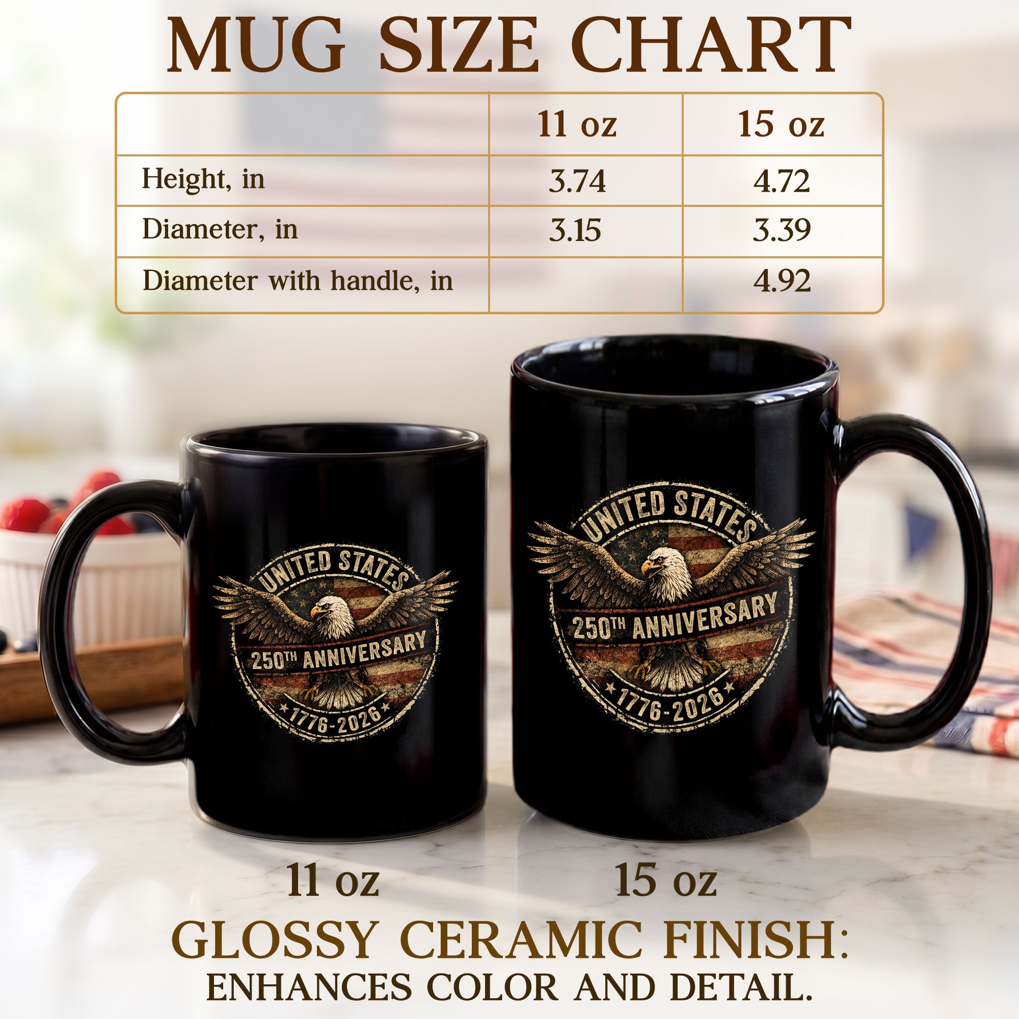 Vintage US 250th Anniversary 1776-2026 American Eagle Flag Commemorative Mug