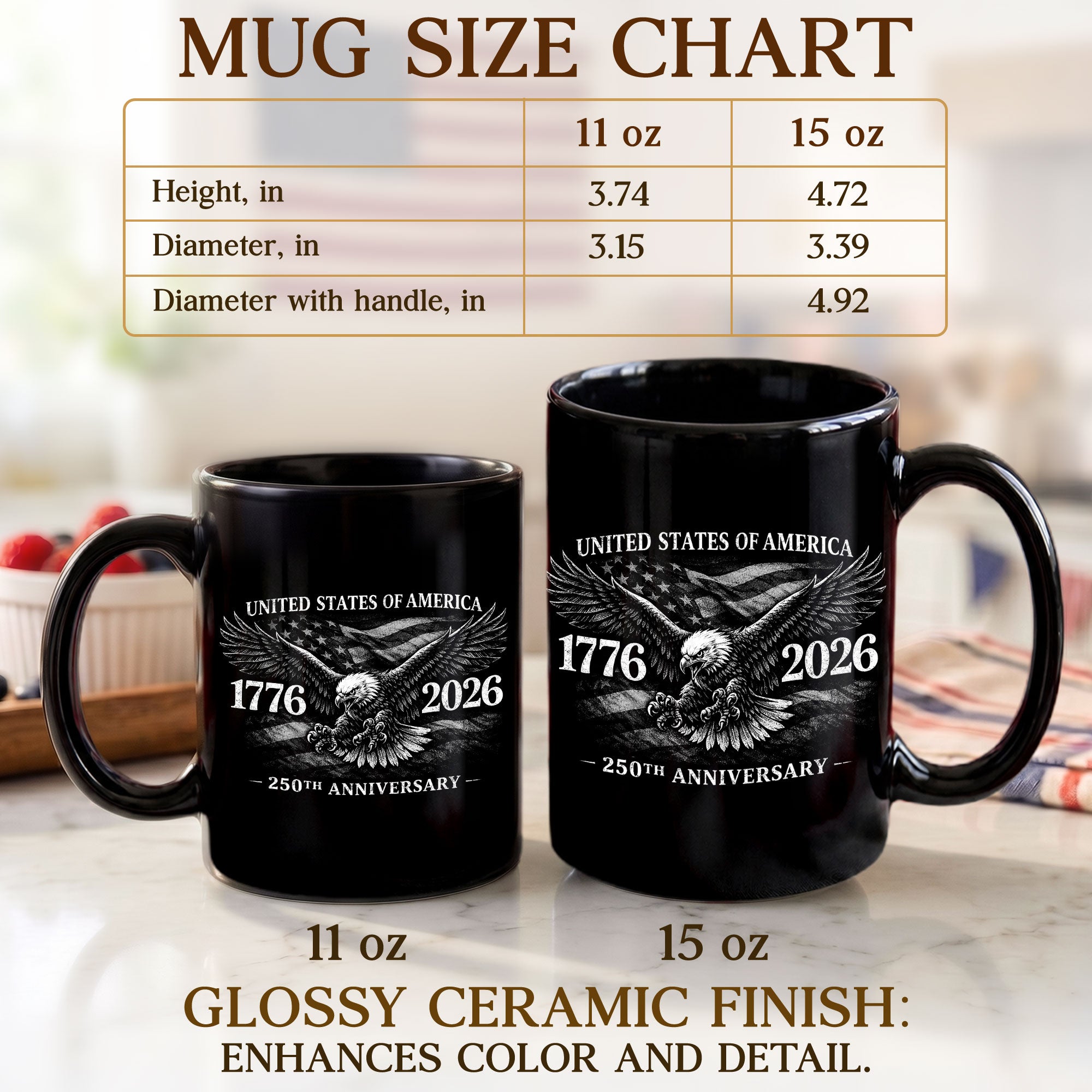 United States 250th Anniversary 1776-2026 Patriotic Eagle Commemorative Black Mug - Rust Field Wear