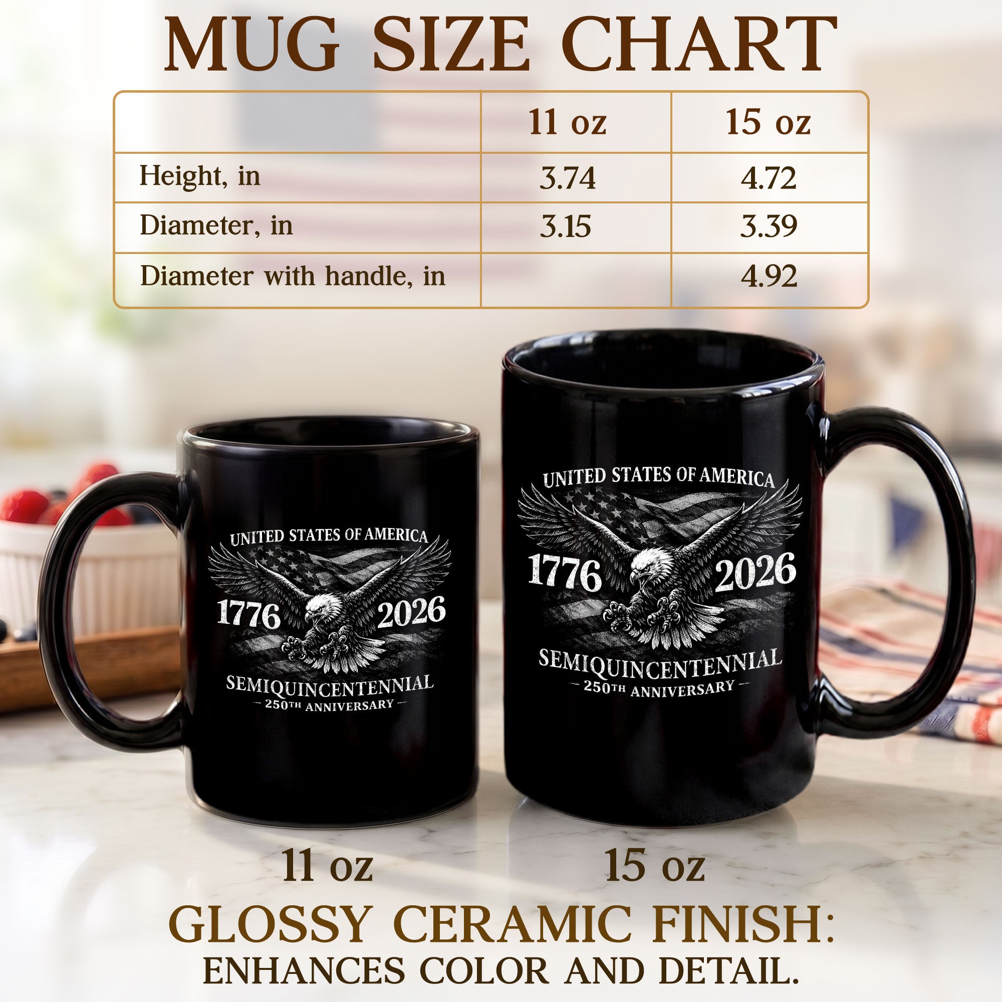 United States 250th Anniversary 1776-2026 Patriotic Eagle Commemorative Black Mug