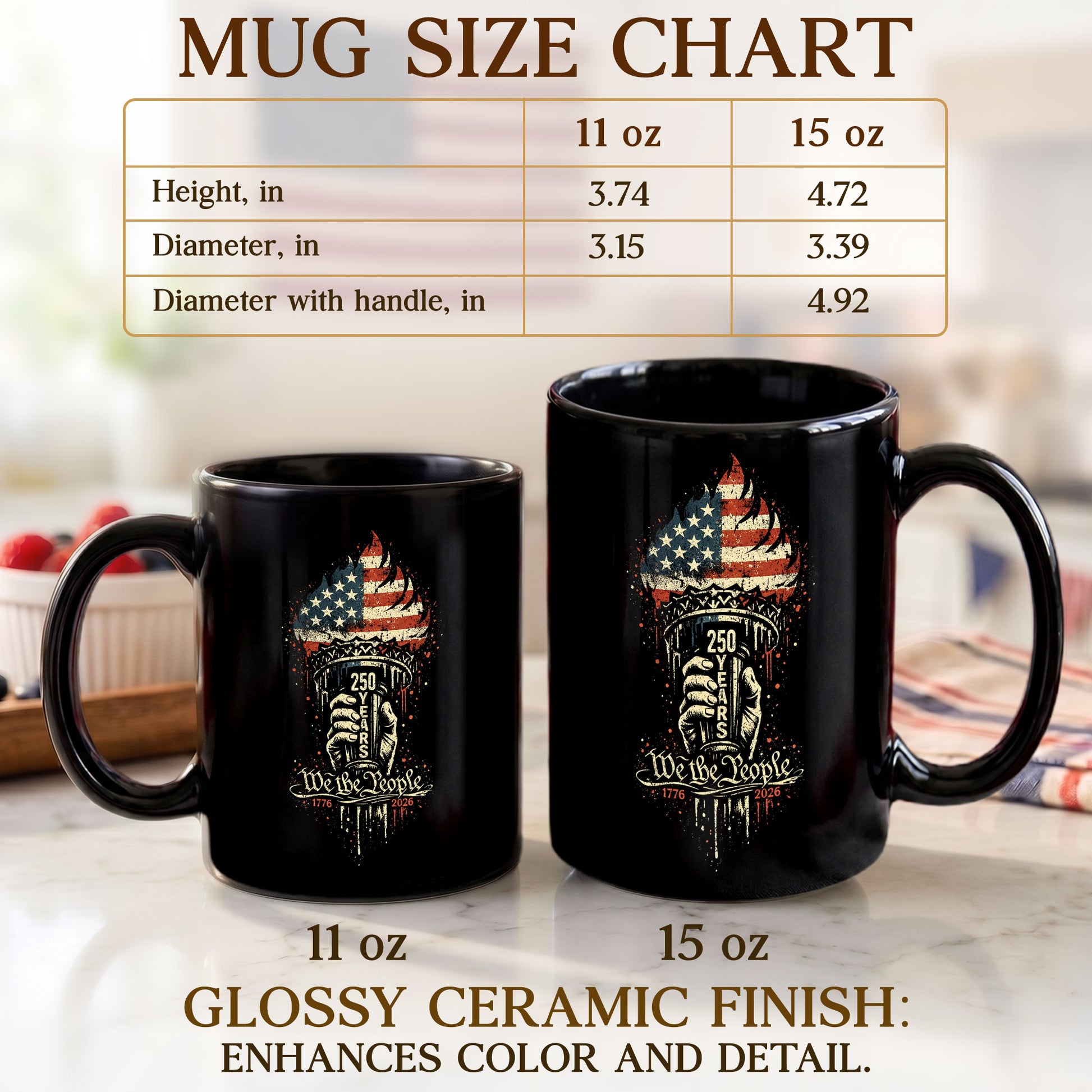 250 Years 1776 2026 Mug We The People Statue of Liberty Torch Ceramic Cup Gift - Rust Field Wear
