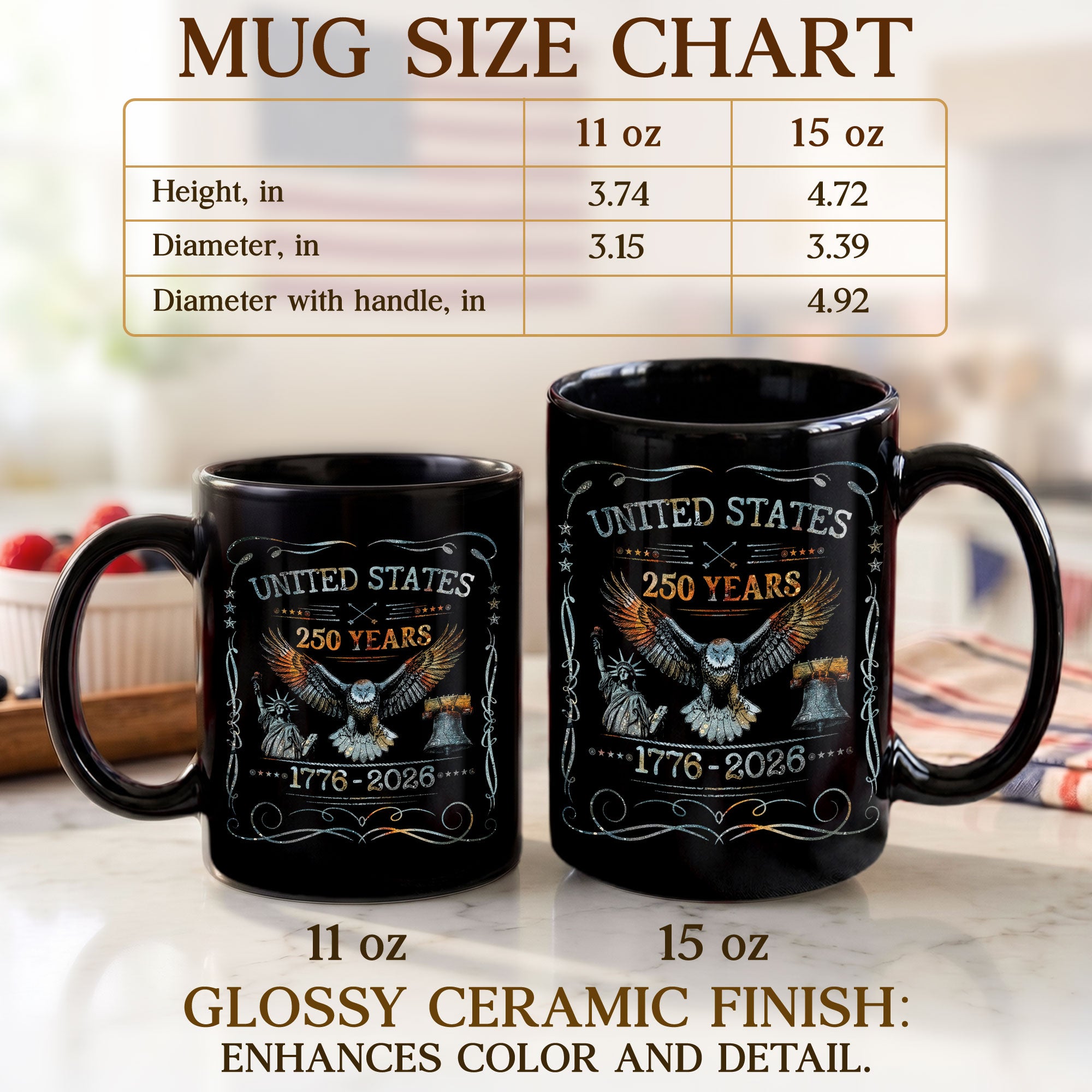 250 Years 1776 2026 Mug United States Patriotic Eagle Liberty Bell Ceramic Cup - Rust Field Wear