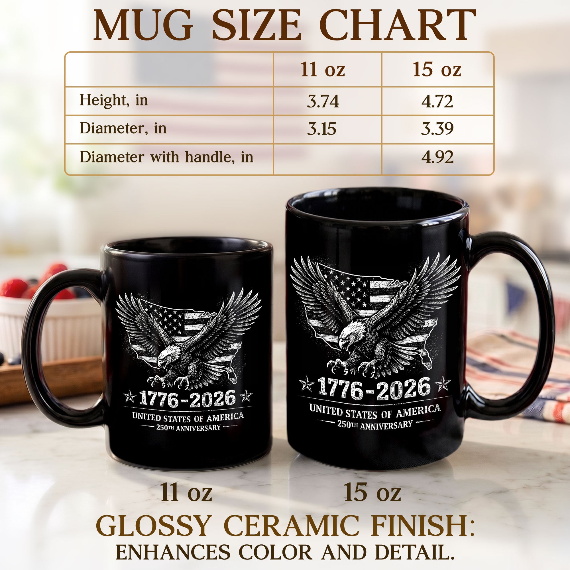 1776 2026 Mug 250th Anniversary United States Of America Patriotic Eagle Ceramic Cup - Rust Field Wear