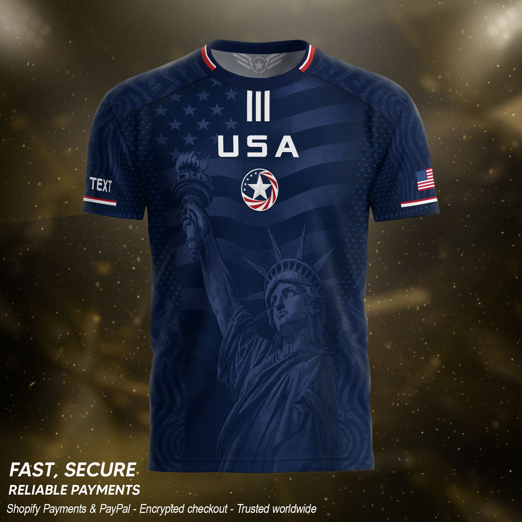 Custom Blue USA Statue of Liberty Soccer Jersey - Personalized Name & Number Shirt