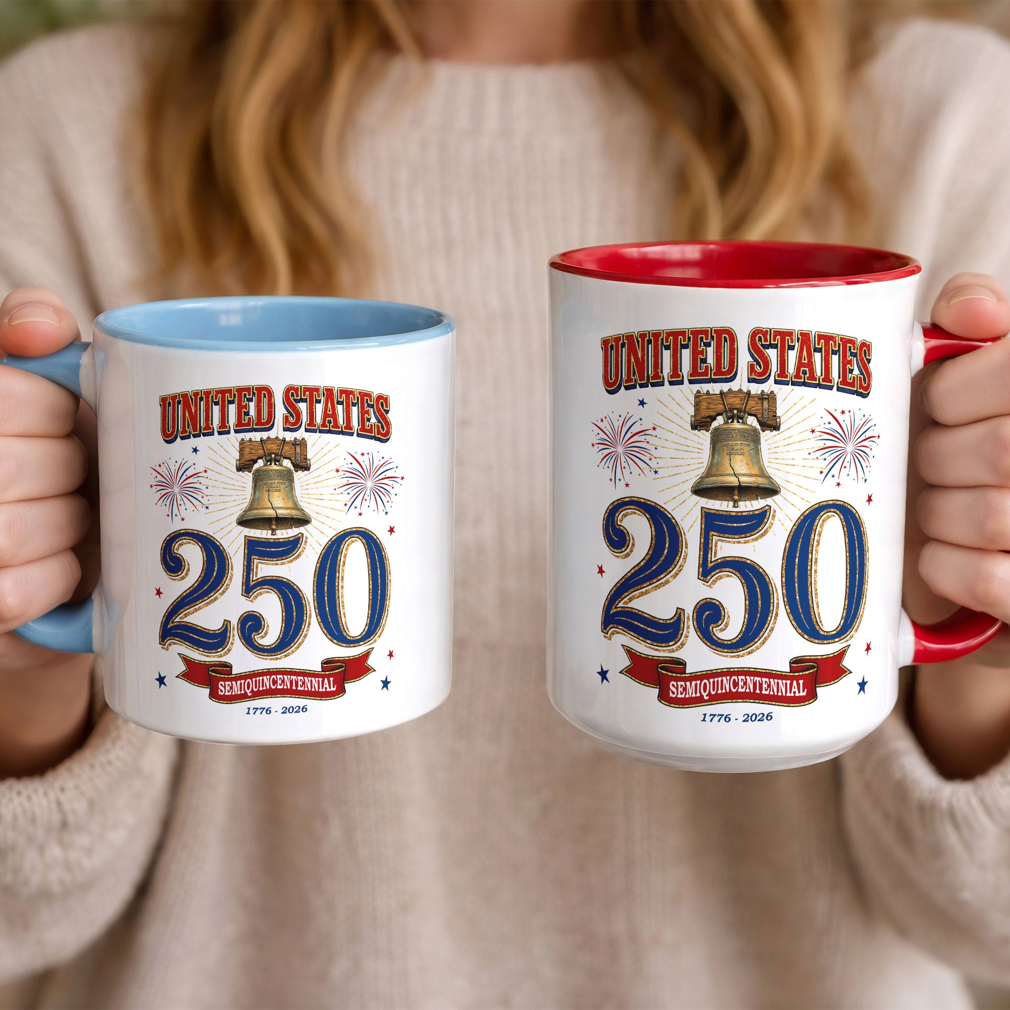 United States 1776 2026 Accent Mug Liberty Bell Patriotic Fireworks Gift Cup