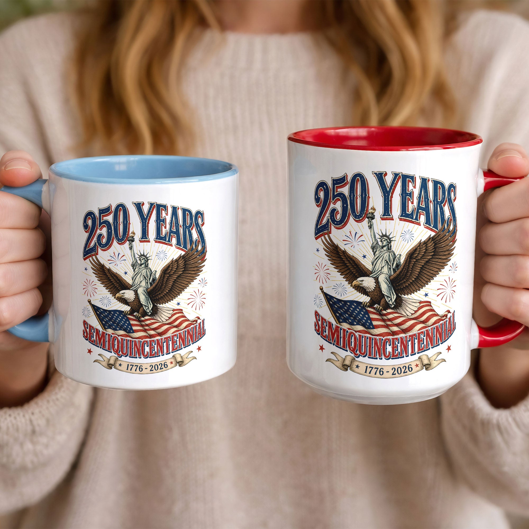 Patriotic Gift Accent Mug Statue of Liberty Riding American Eagle Graphic 1776 2026 Cup