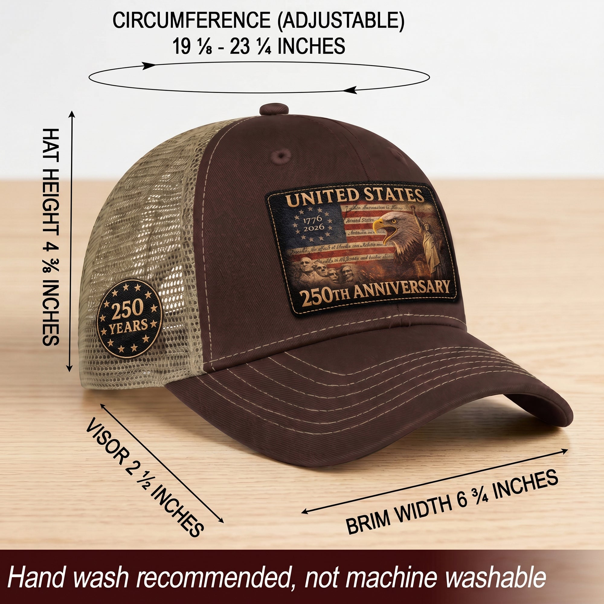 United States 250th Anniversary Leather Patch Hat Patriotic Eagle Mesh Trucker Cap