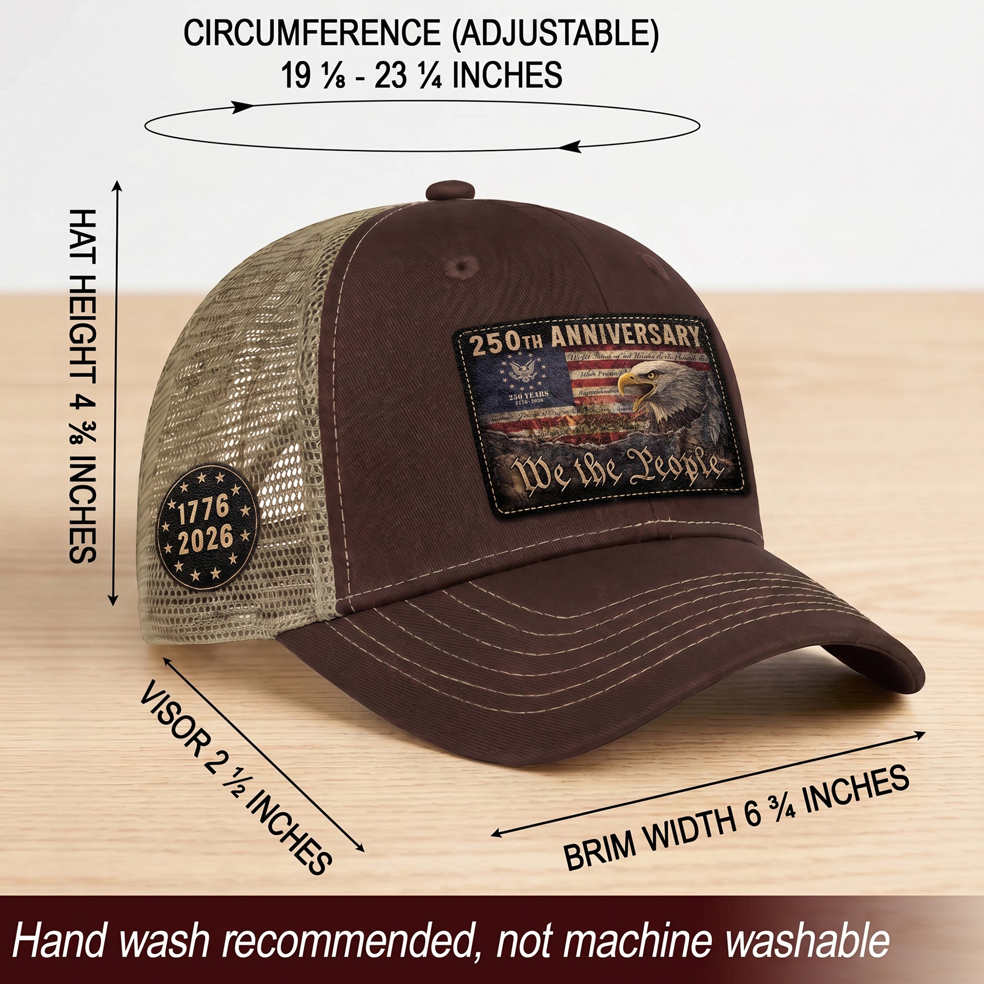 Patriotic Leather Patch Cap We The People 250th Anniversary Graphic Mesh Back Hat