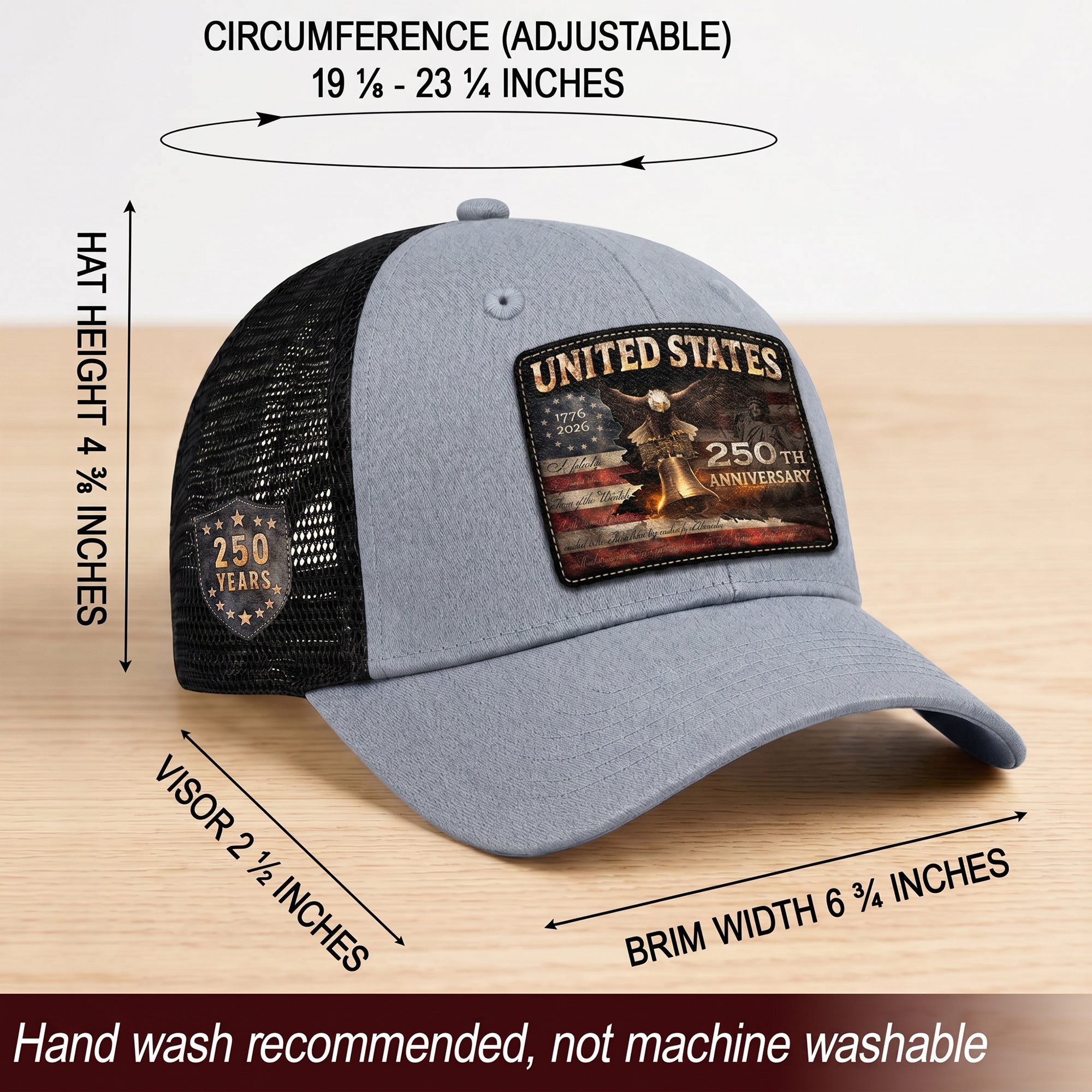 United States 250th Anniversary Leather Patch Hat Patriotic Eagle Bell Mesh Cap