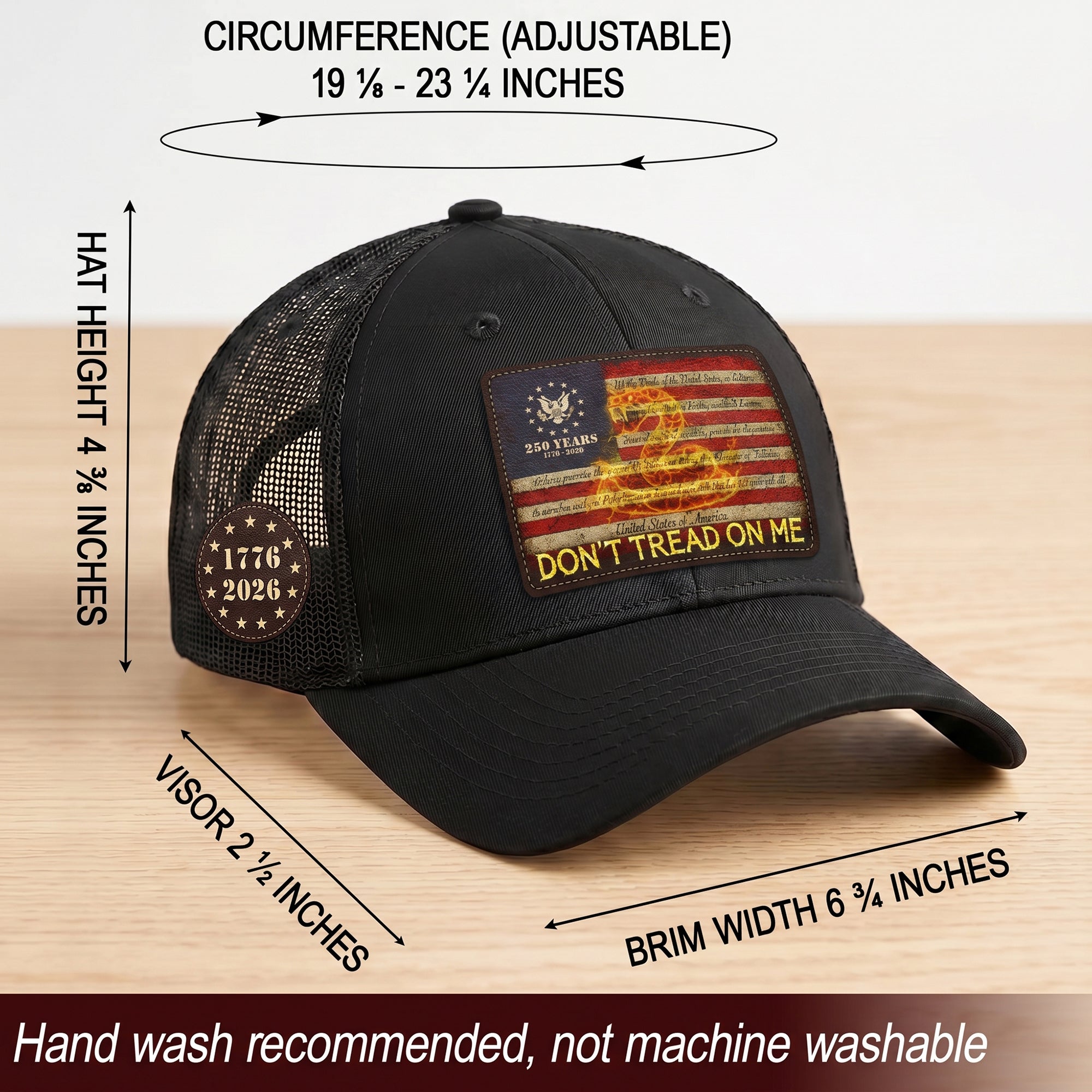 Don’t Tread On Me Leather Patch Hat 250th Anniversary Patriotic Mesh Trucker Cap