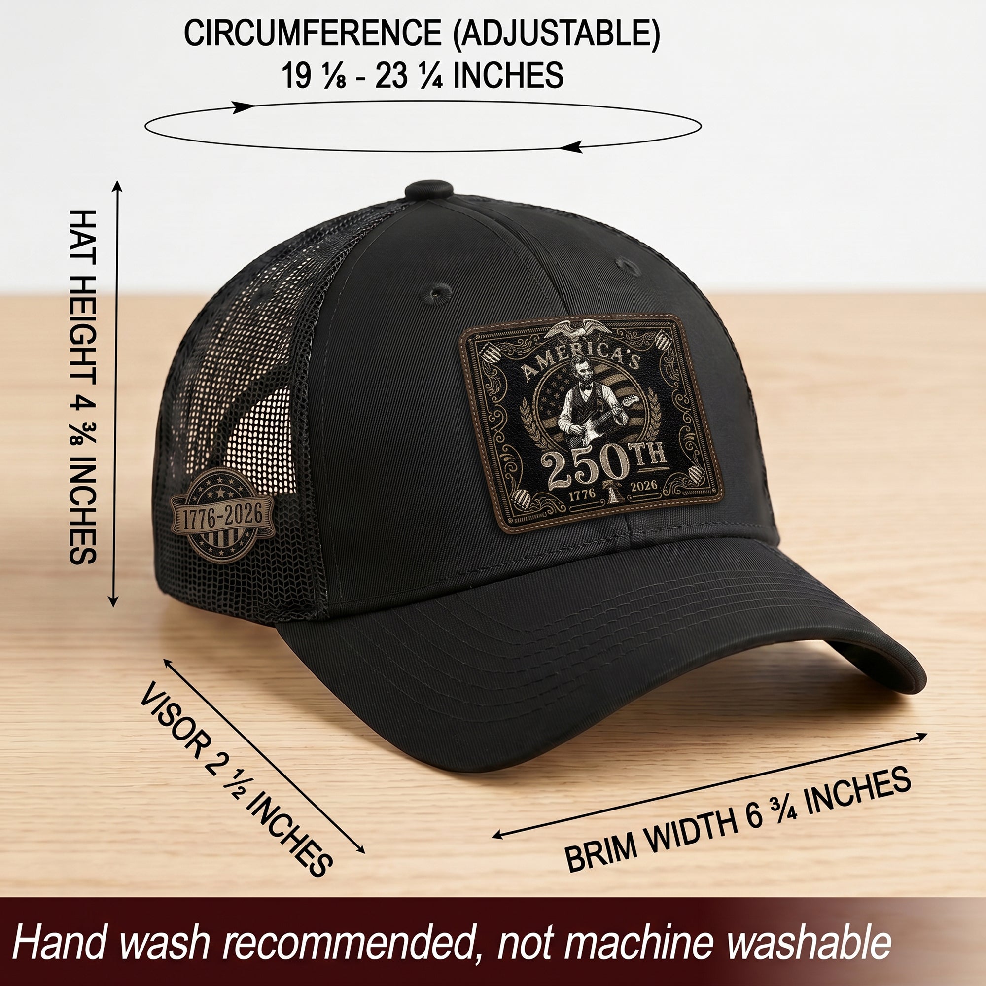 Lincoln Leather Patch Hat America's 250th Anniversary 1776-2026 Patriotic Trucker Cap