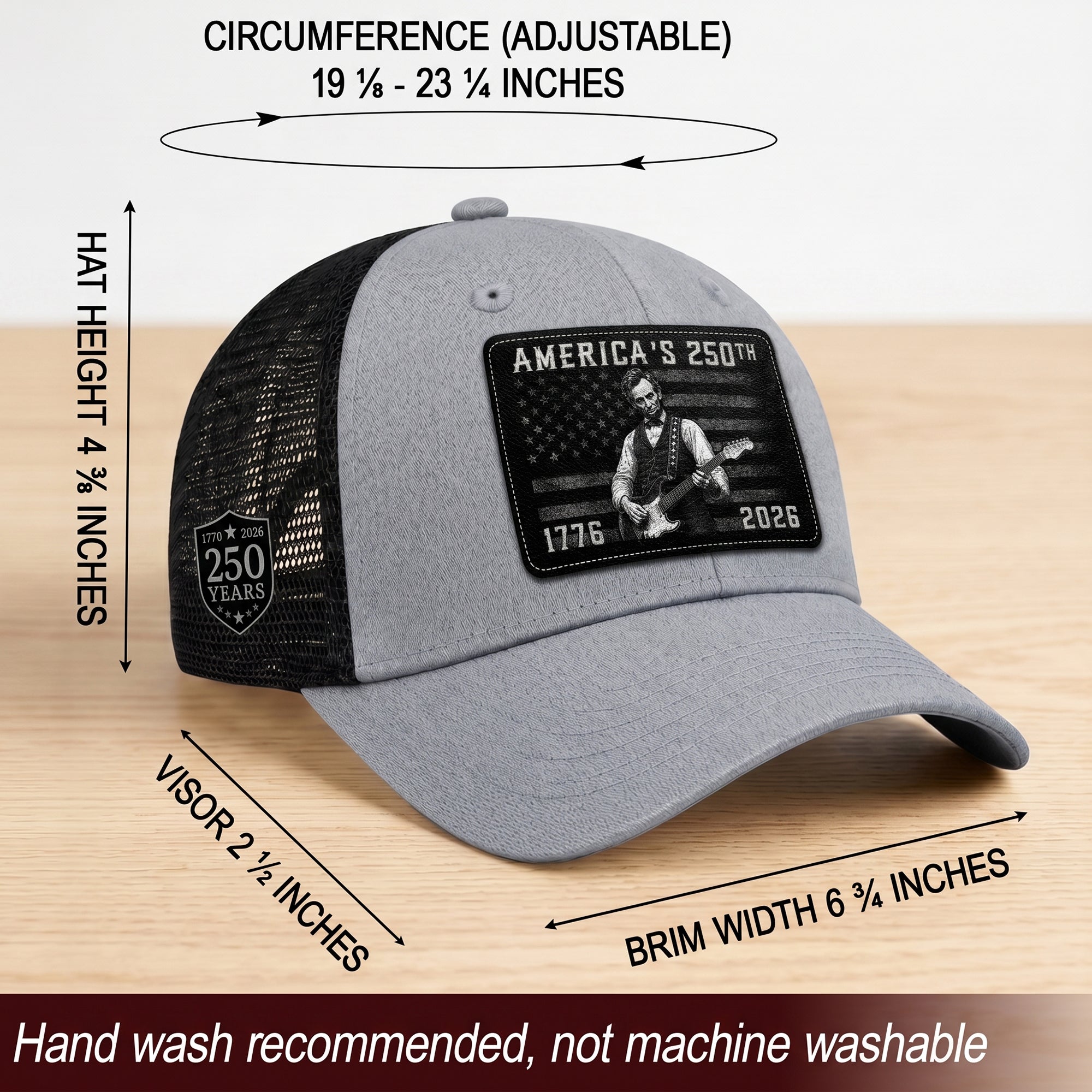 Grey Lincoln Guitar Anniversary Hat 1776-2026 Patriotic Trucker Cap - Iconic Design