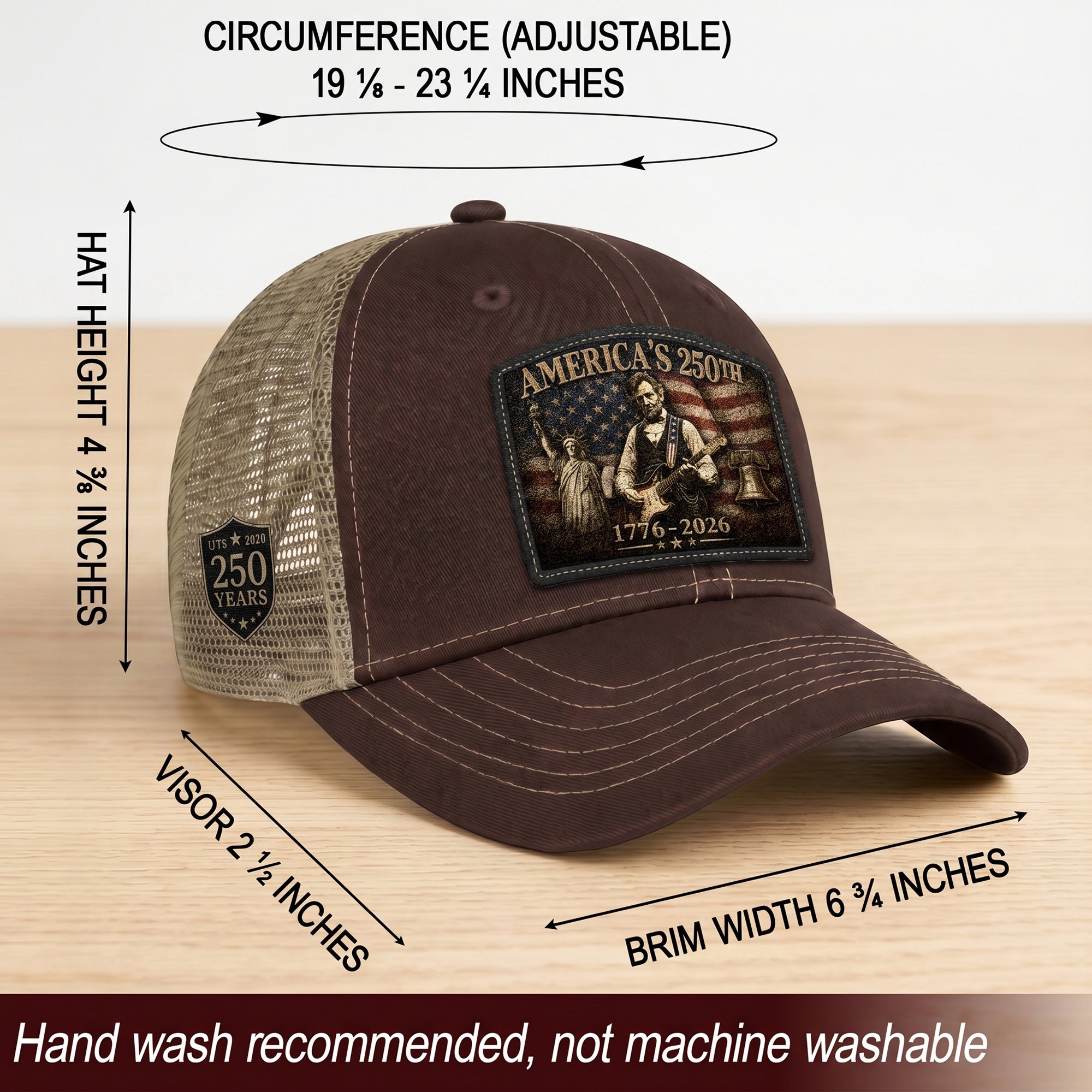 Brown Lincoln Statue Liberty 250th Anniversary Hat 1776-2026 Patriotic Trucker Cap
