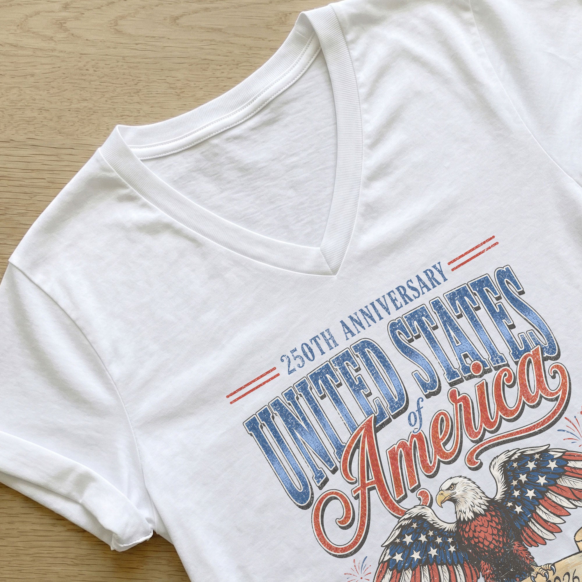 250th Anniversary United States Of America V-Neck Tee Patriotic Women's Holiday Shirt