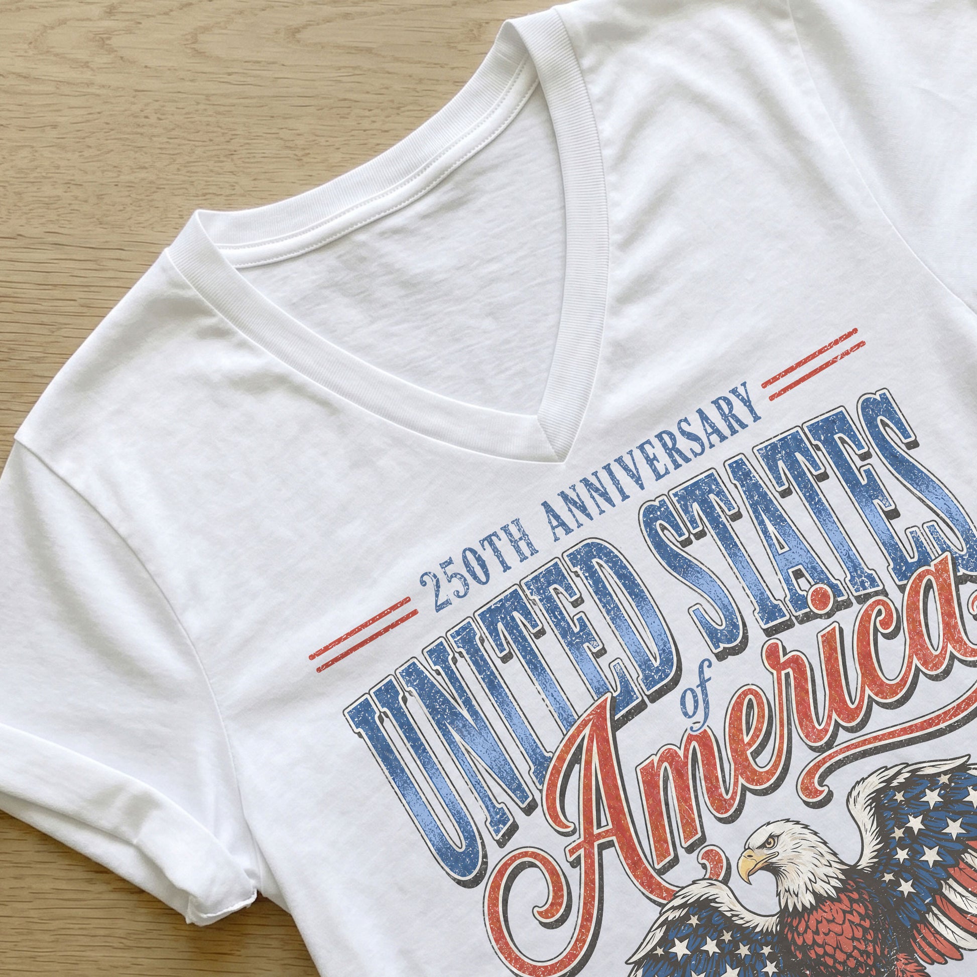 250th Anniversary United States Of America V-Neck Tee Patriotic Women's Holiday Shirt - Rust Field Wear