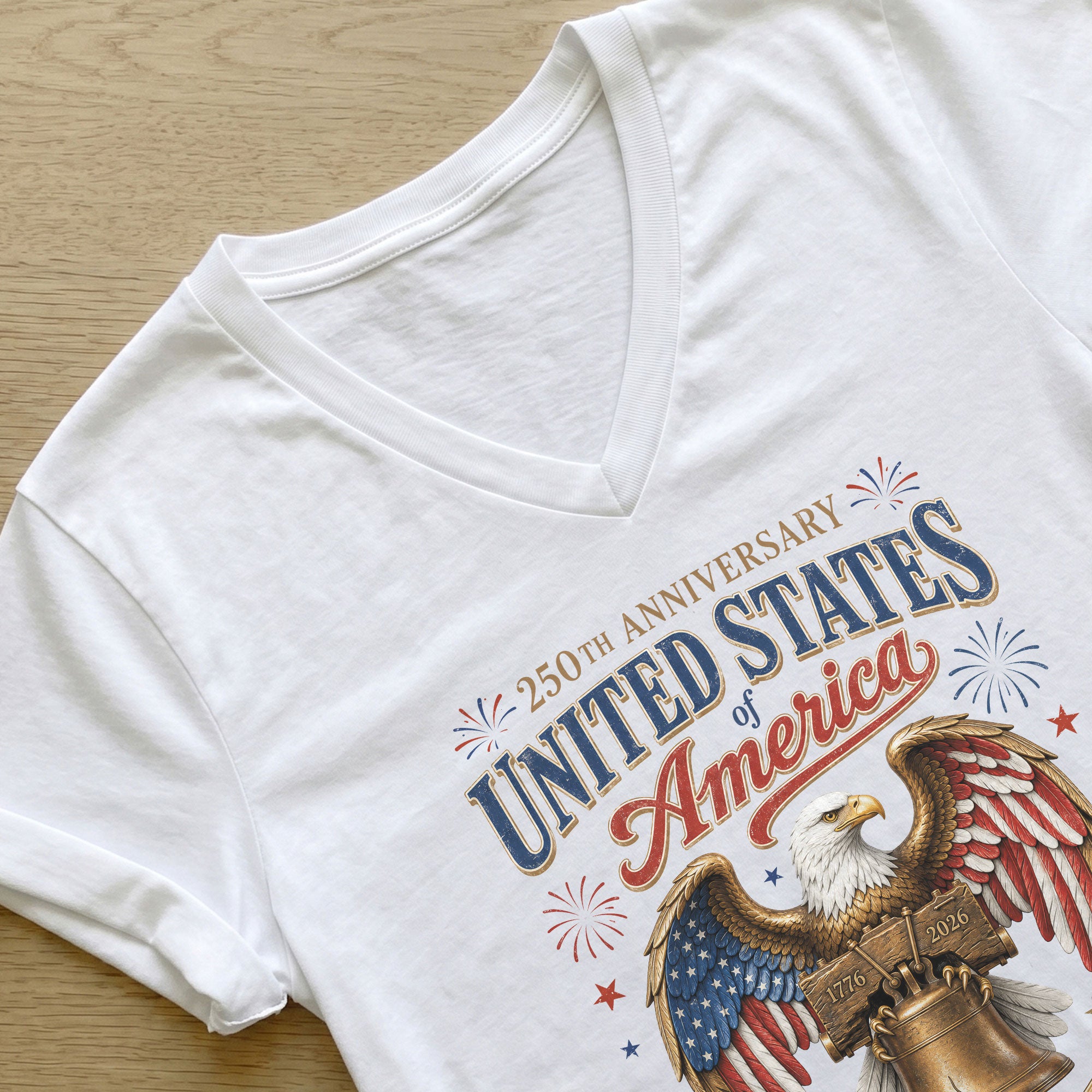 Patriotic 250th Anniversary V-Neck T-Shirt United States Of America Freedom Graphic
